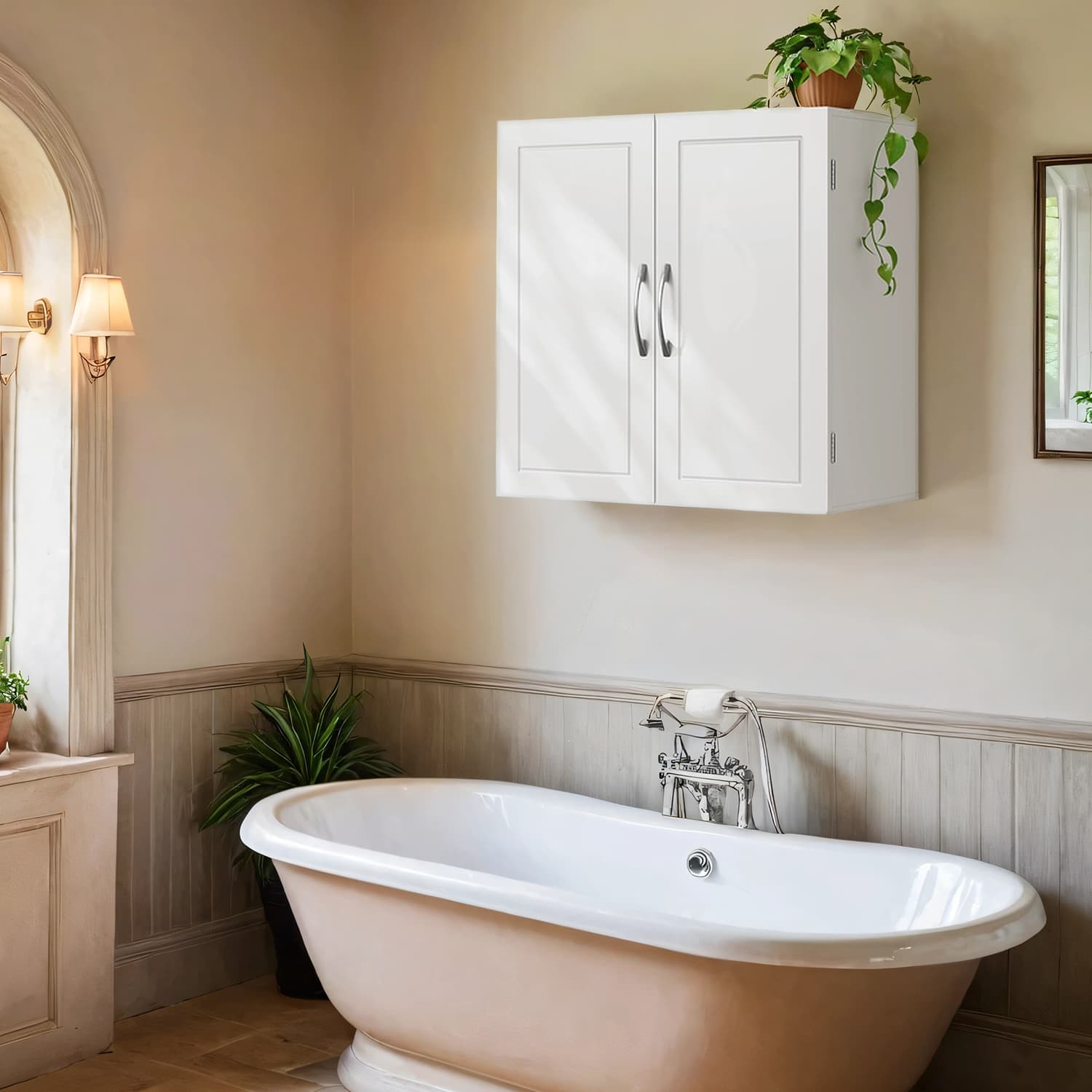 Wall-Mounted Bathroom Storage Cabinet - Engineered Wood - Cloud White - Adjustable Shelves