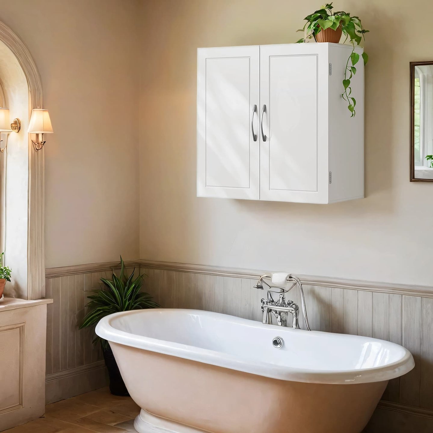 Wall-Mounted Bathroom Storage Cabinet - Engineered Wood - Cloud White - Adjustable Shelves