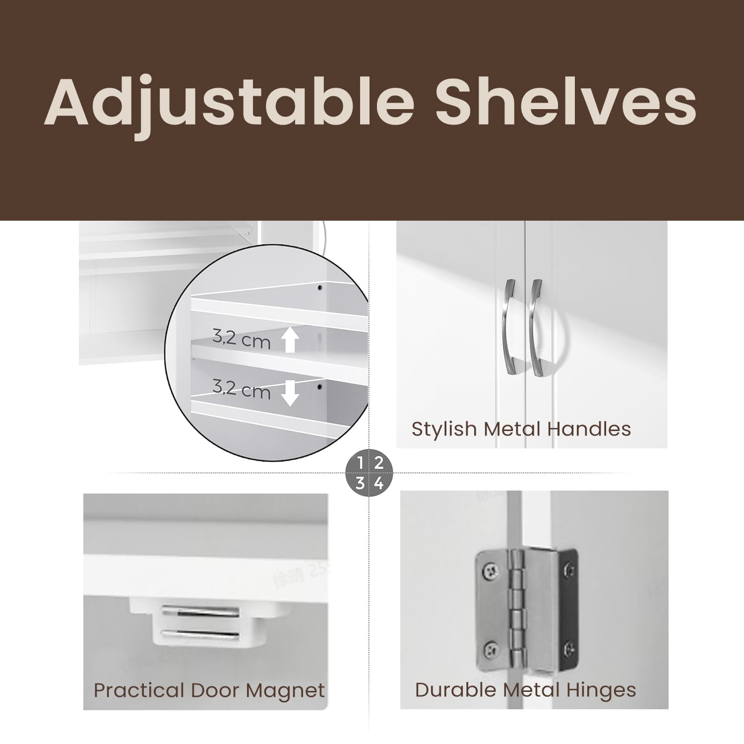 Wall-Mounted Bathroom Storage Cabinet - Engineered Wood - Cloud White - Adjustable Shelves