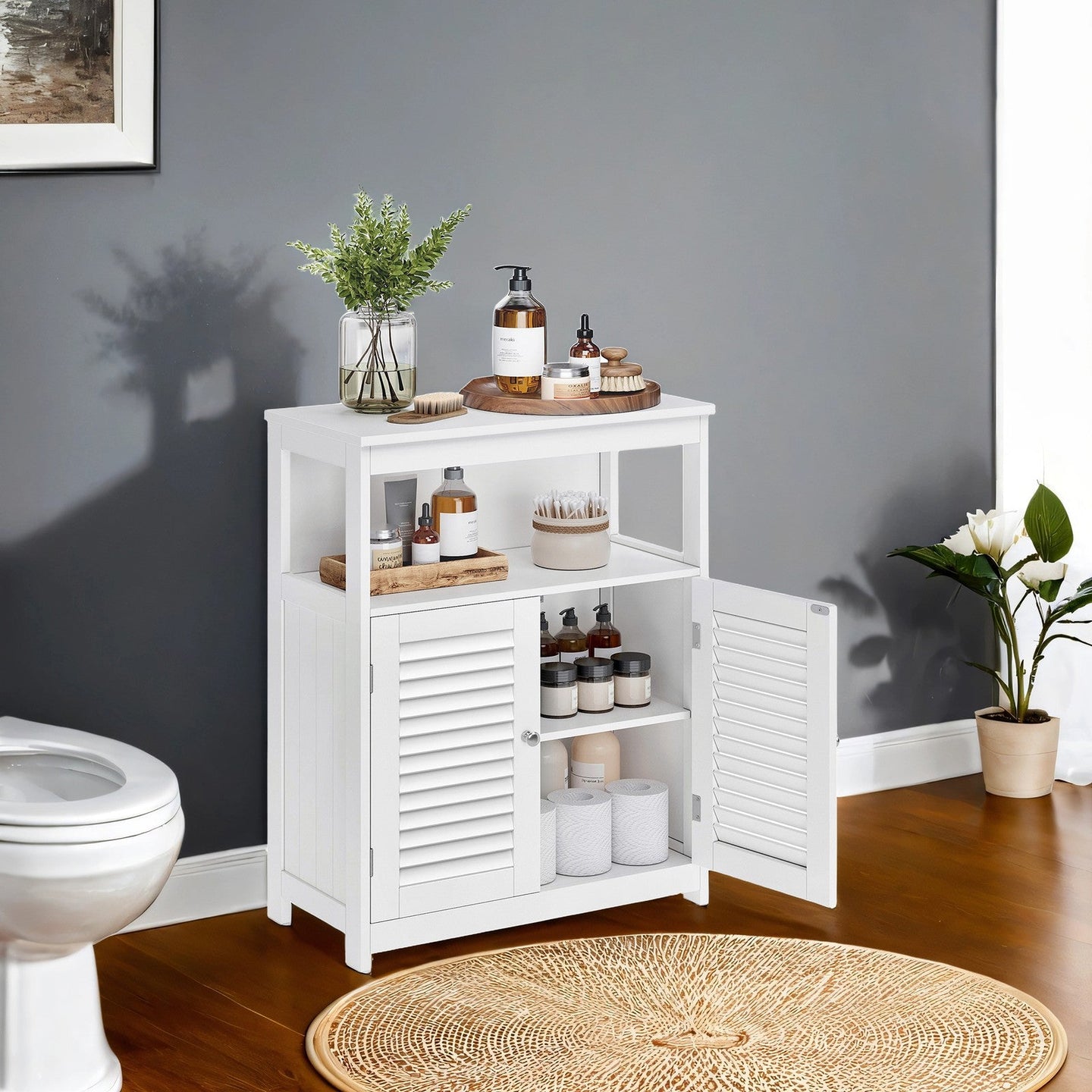 Bathroom Floor Cabinet - 80L - MDF - Freestanding