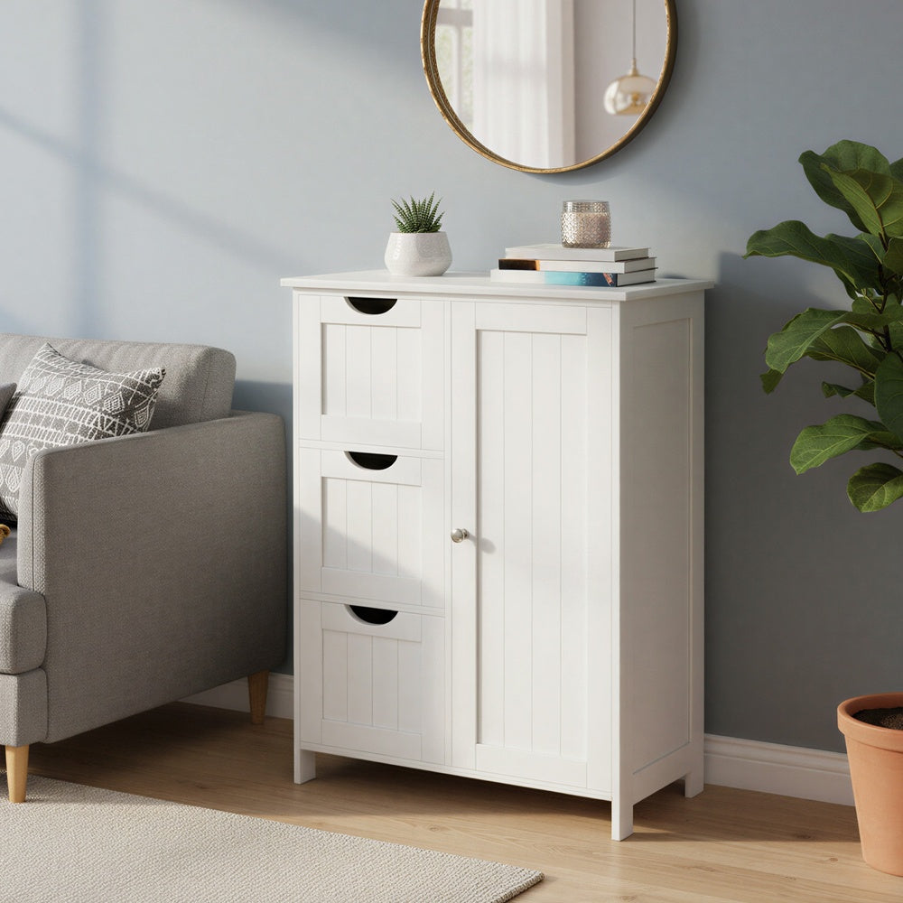 Bathroom Storage Organizer - MDF - White - with Adjustable Shelf