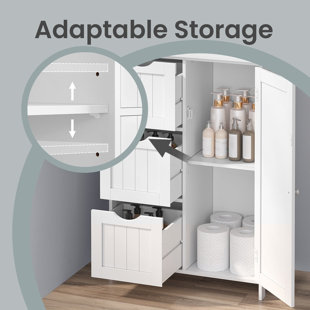 Bathroom Storage Organizer - MDF - White - with Adjustable Shelf