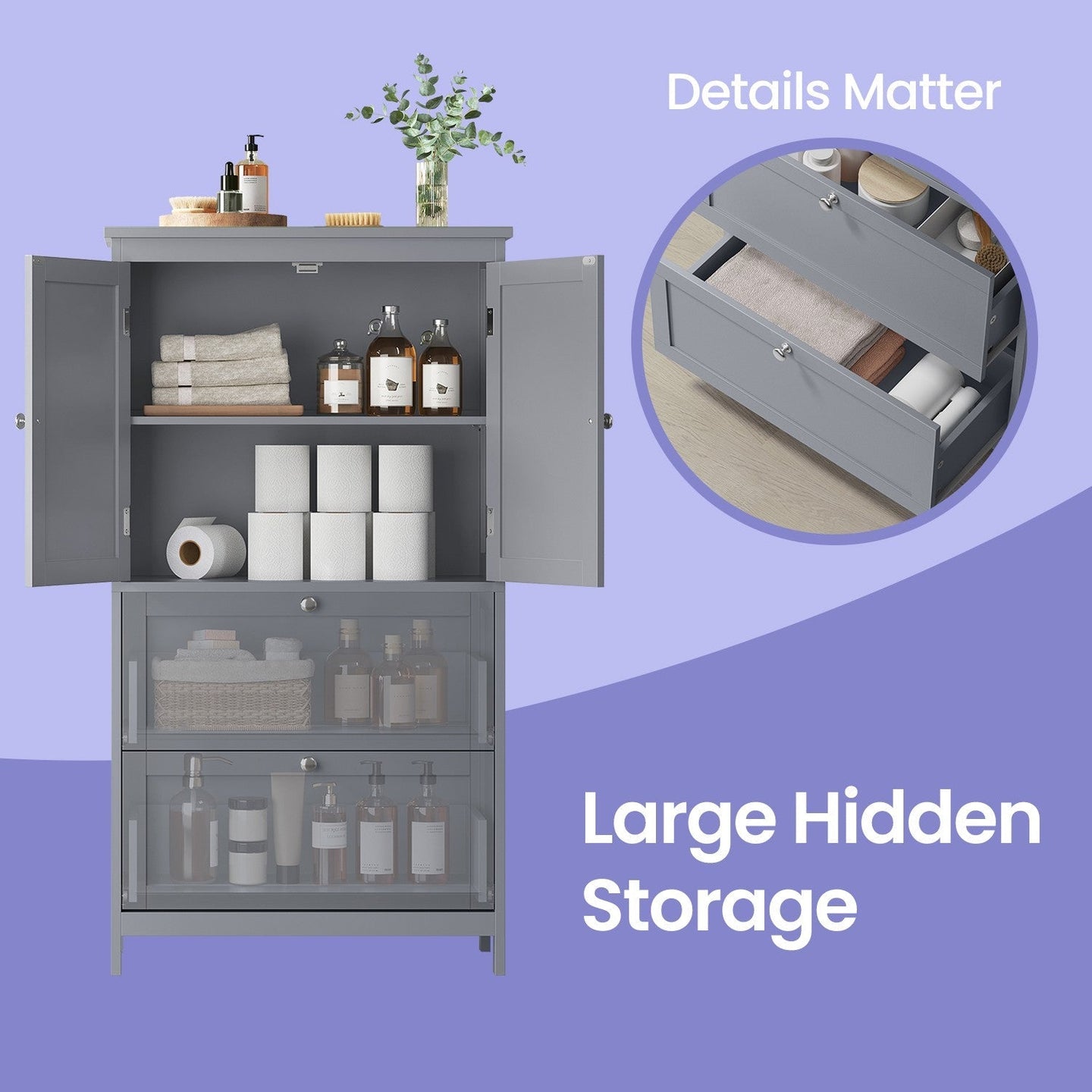 Freestanding Bathroom Storage Cabinet - Wood - White - Dual Drawer and Door Design with Adjustable Shelf