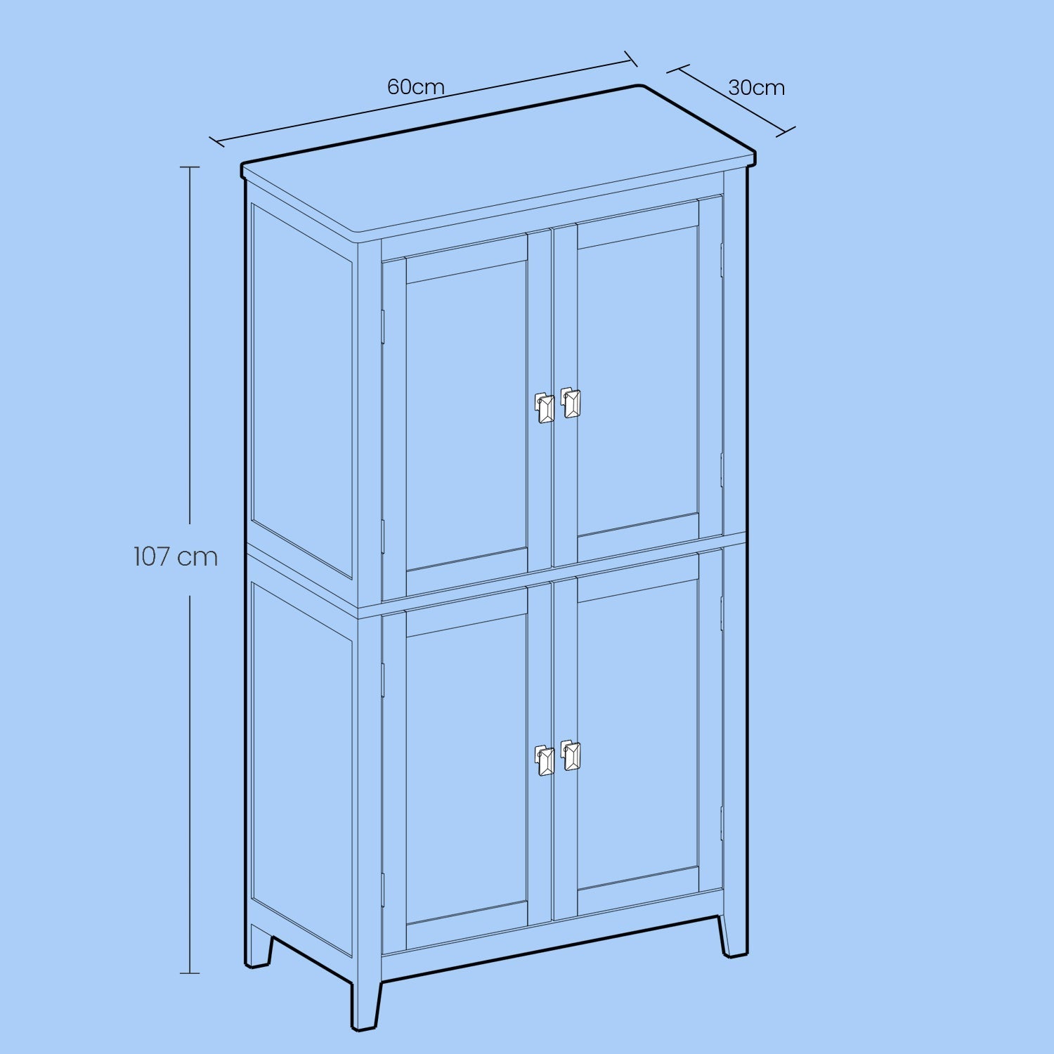 Freestanding Bathroom Storage Cabinet - Wood - White - Four Doors with Adjustable Shelves