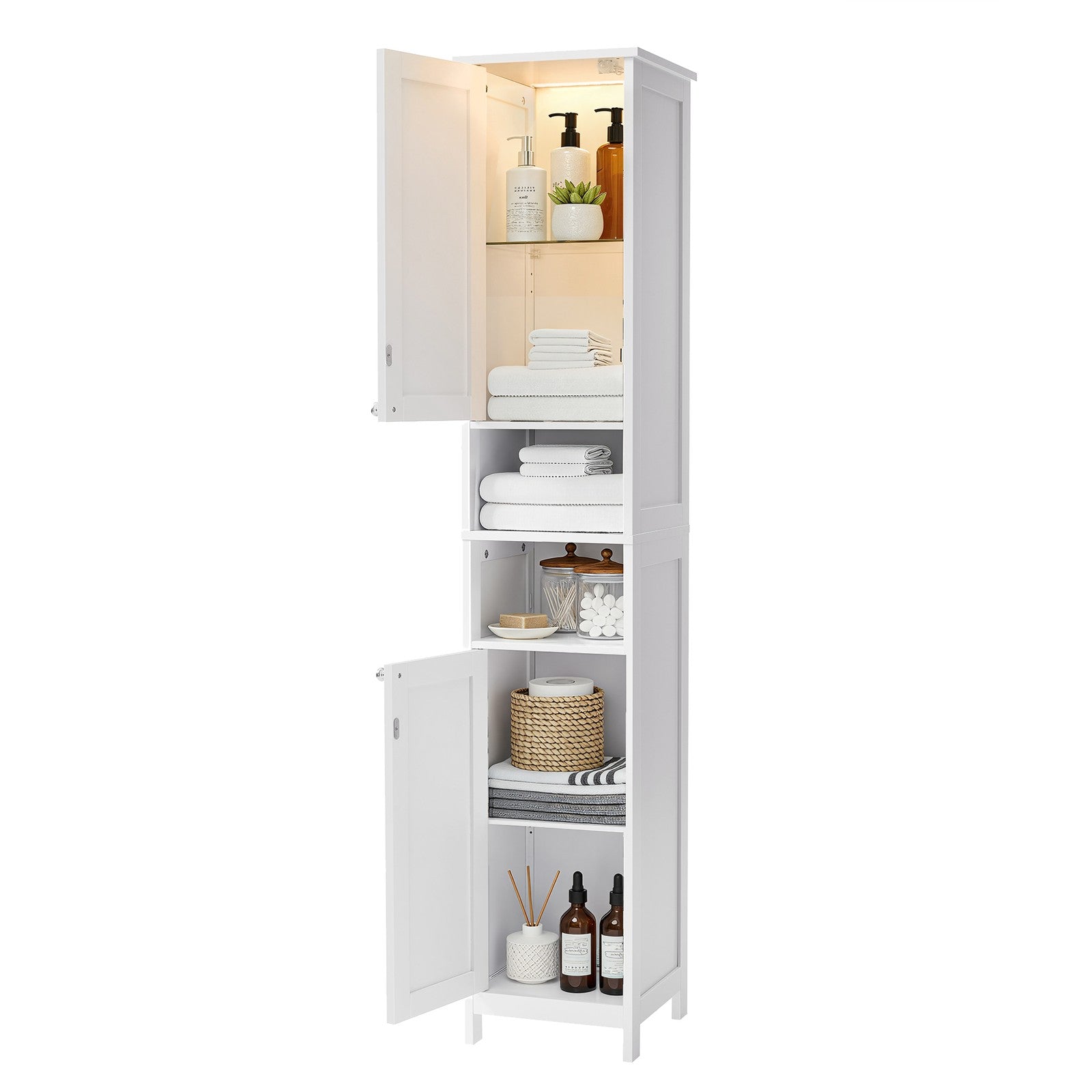 Tall Freestanding Storage Cabinet - White - Slim Design