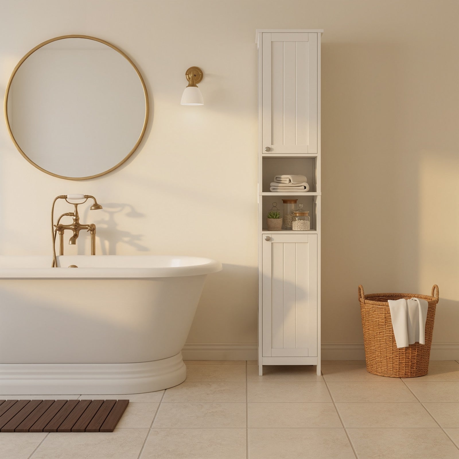 Tall Freestanding Storage Cabinet - White - Slim Design