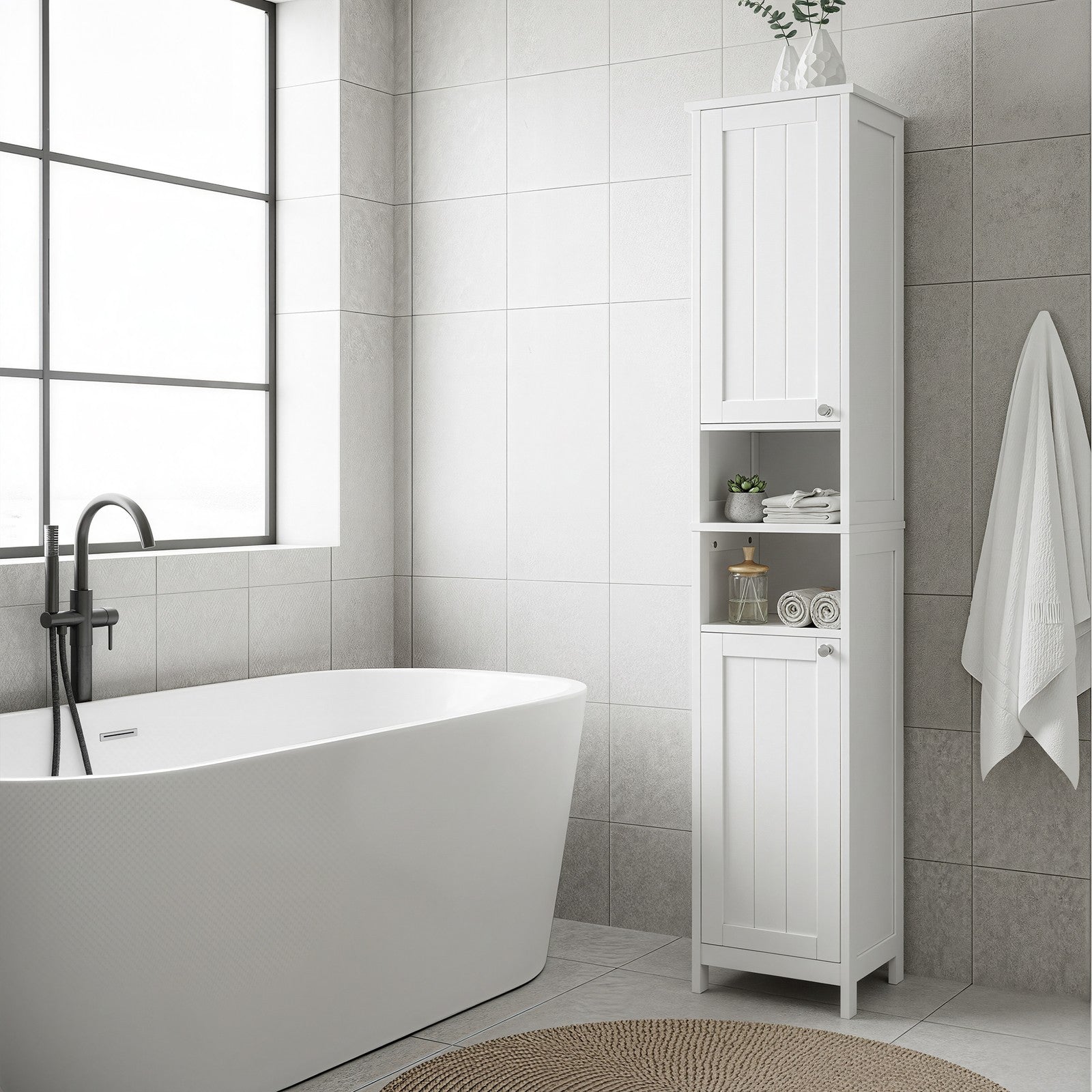 Tall Freestanding Storage Cabinet - White - Slim Design