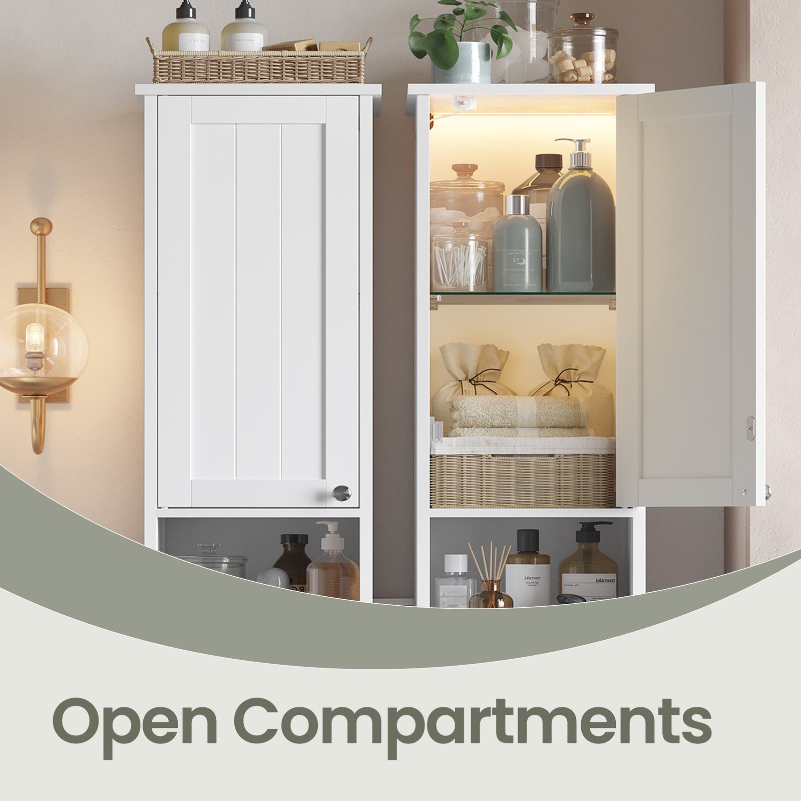 Tall Freestanding Storage Cabinet - White - Slim Design