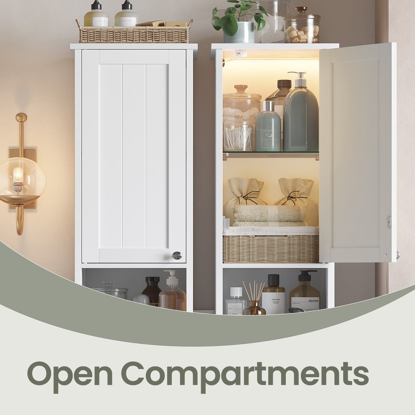 Tall Freestanding Storage Cabinet - White - Slim Design