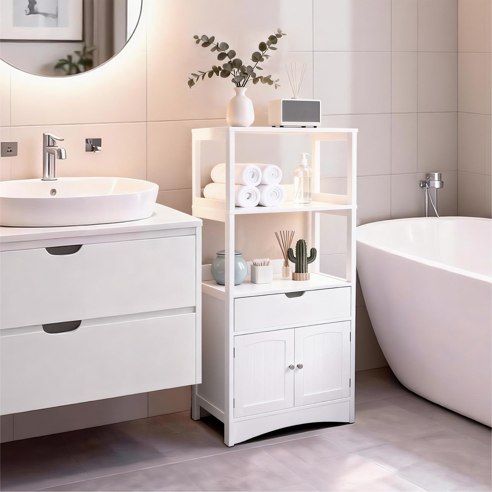 Bathroom Storage Cabinet - 122L - MDF - 2 Open Shelves