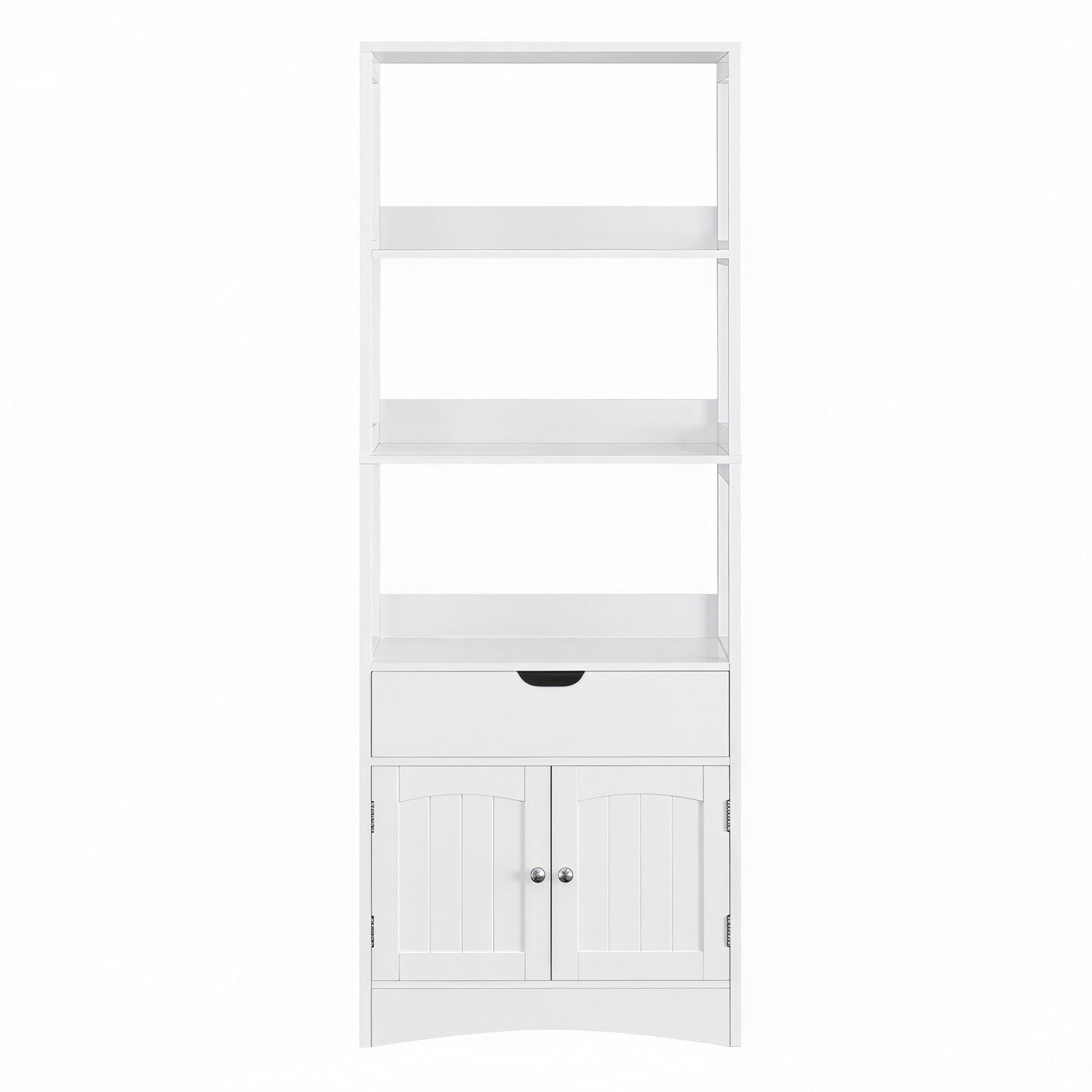 Tall Freestanding Bookshelf - Wood - White - 3 Open Shelves and 1 Drawer