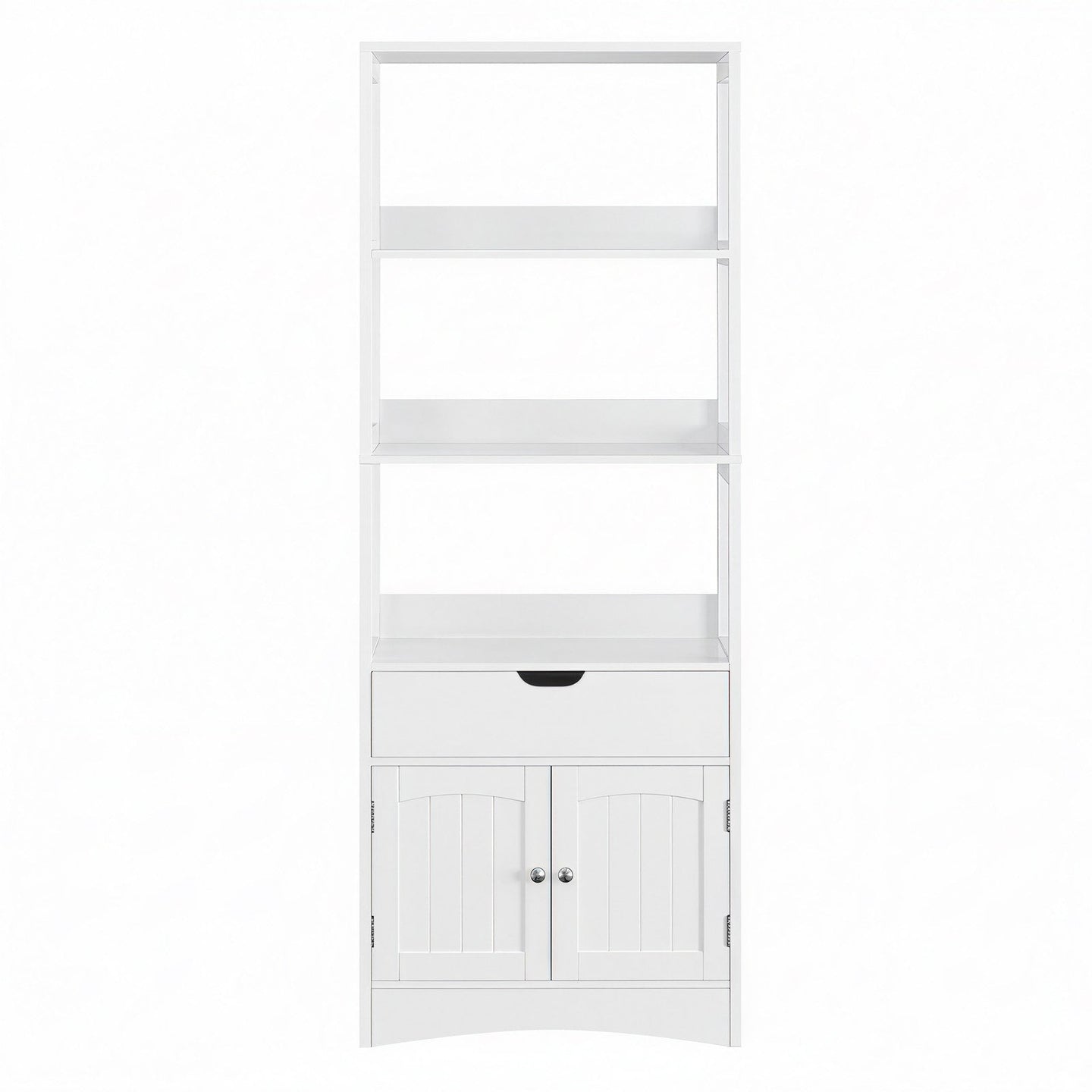 Tall Freestanding Bookshelf - Wood - White - 3 Open Shelves and 1 Drawer