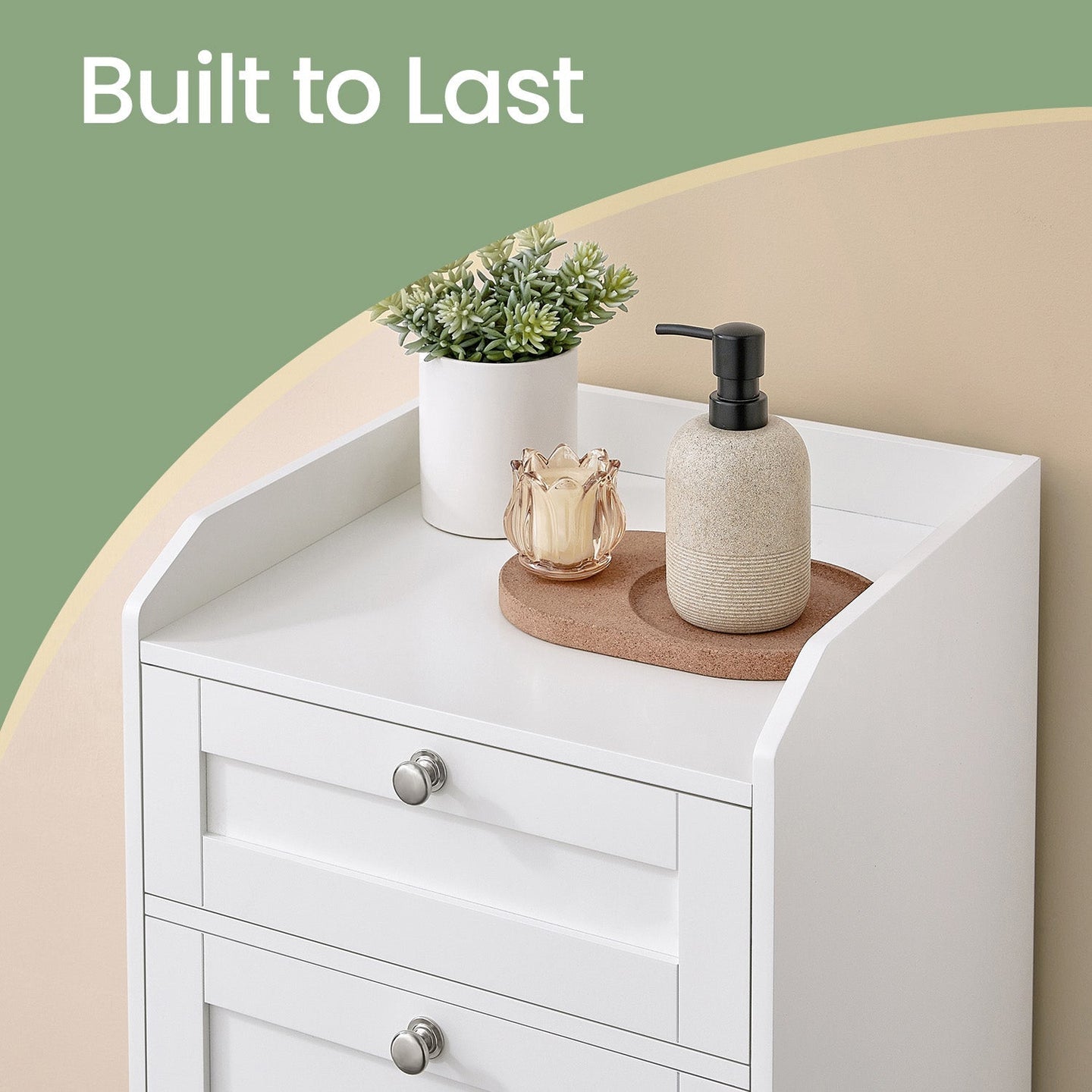 Bathroom Cabinet - Wood - Cloud White - Removable Laundry Basket with Drawer