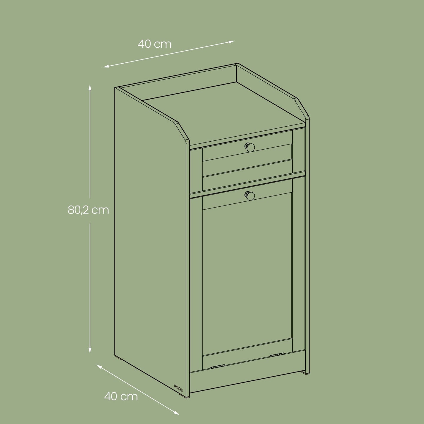 Bathroom Cabinet - Wood - Cloud White - Removable Laundry Basket with Drawer