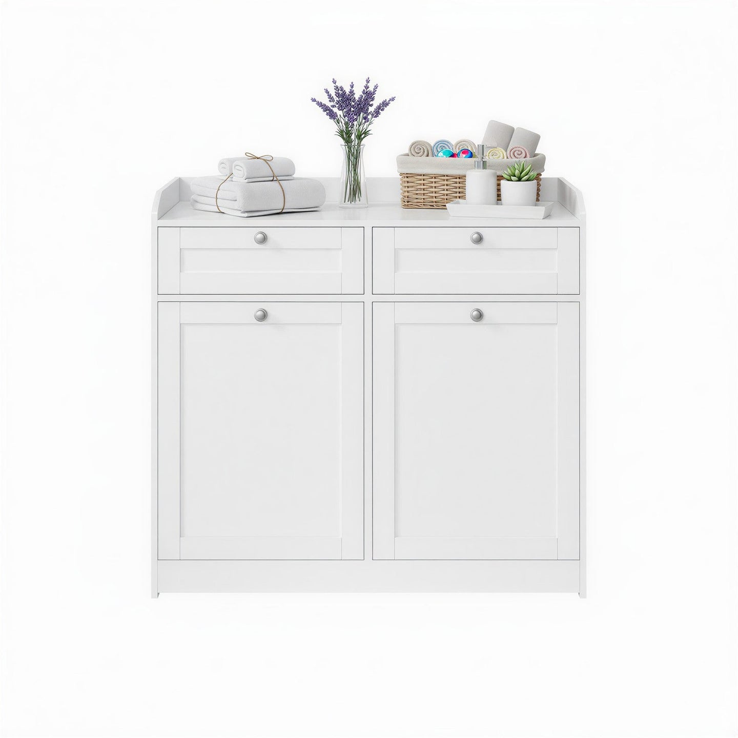 Laundry Hamper Cabinet - Wood - Cloud White - 2 Removable Baskets with Handles