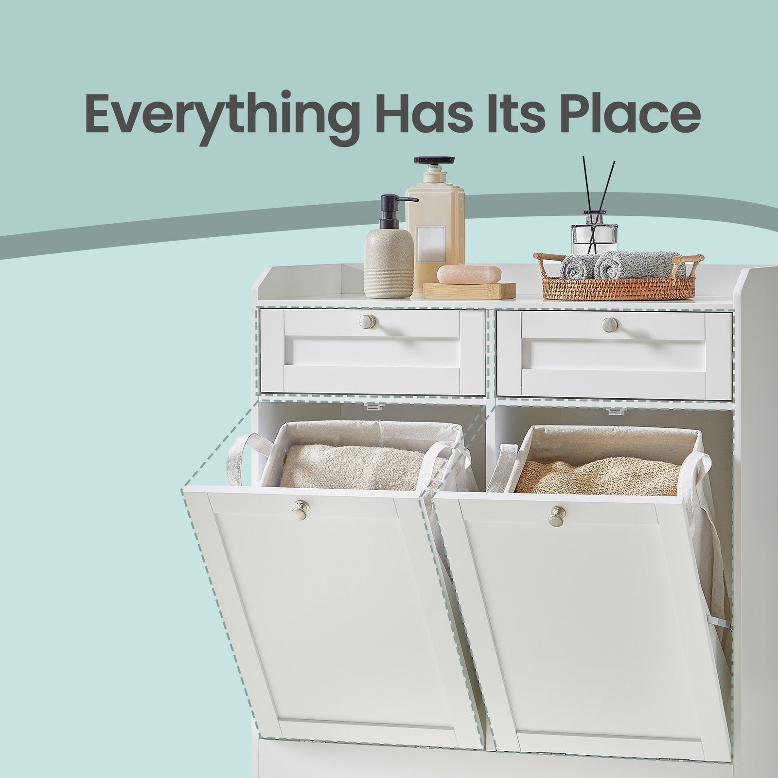 Laundry Hamper Cabinet - Wood - Cloud White - 2 Removable Baskets with Handles