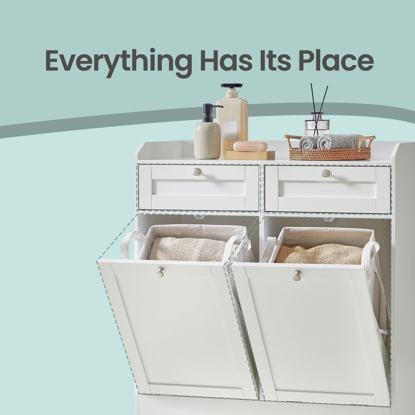 Laundry Hamper Cabinet - Wood - Cloud White - 2 Removable Baskets with Handles