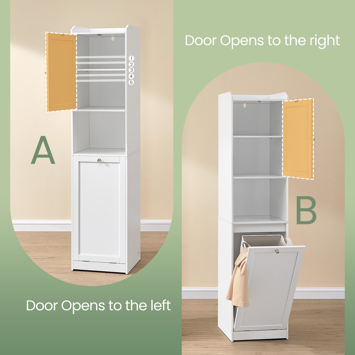 Tall Bathroom Storage Cabinet - Engineered Wood - Cloud White - Removable Laundry Hamper and Freestanding Design for Small Spaces