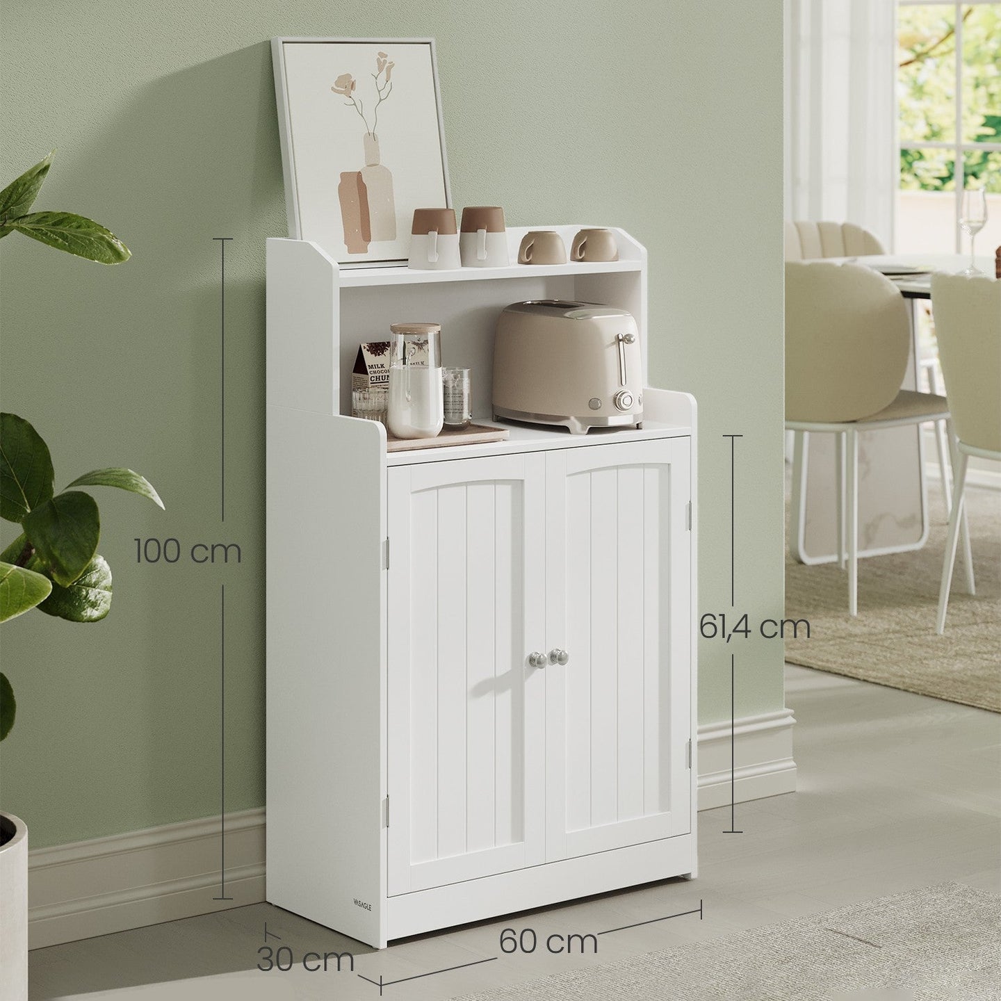 Bathroom Floor Cabinet - Engineered Wood - Cloud White - 100 cm Tall with 2 Doors and 2 Adjustable Shelves