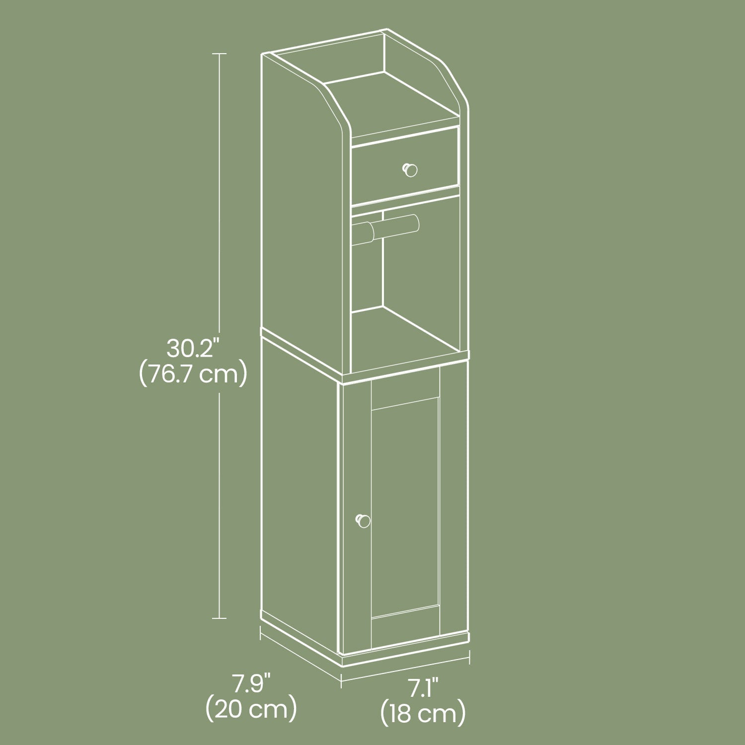 Toilet Paper Holder - Wood - White - Bathroom Organizer with Adjustable Shelf and Waterproof Feet