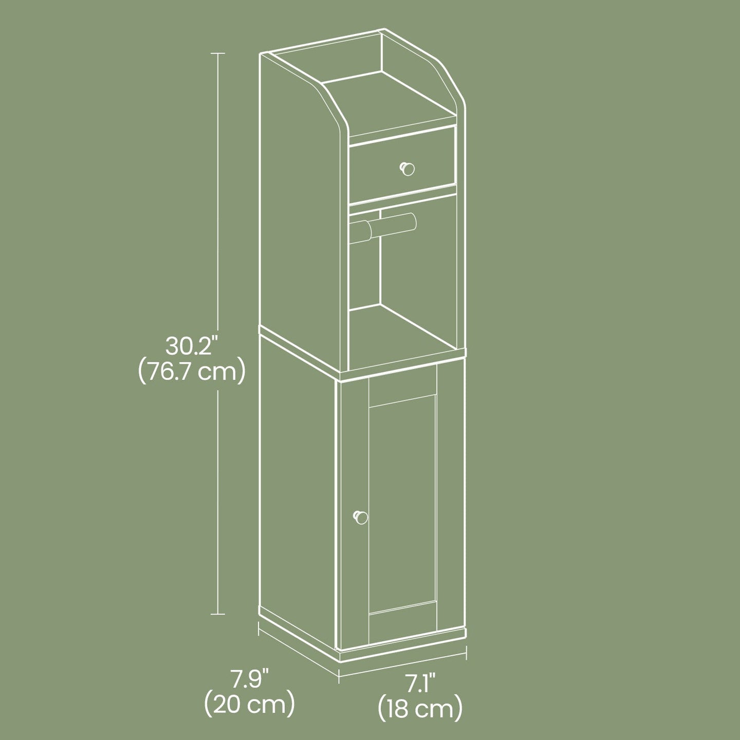 Toilet Paper Holder - Wood - White - Bathroom Organizer with Adjustable Shelf and Waterproof Feet