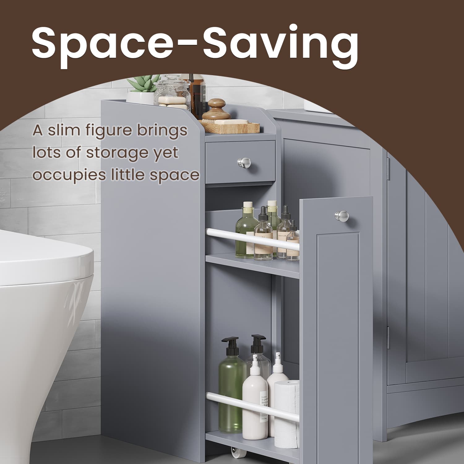 Small Bathroom Cabinet - Wood - Dove Grey - Freestanding Storage Unit for Small Spaces