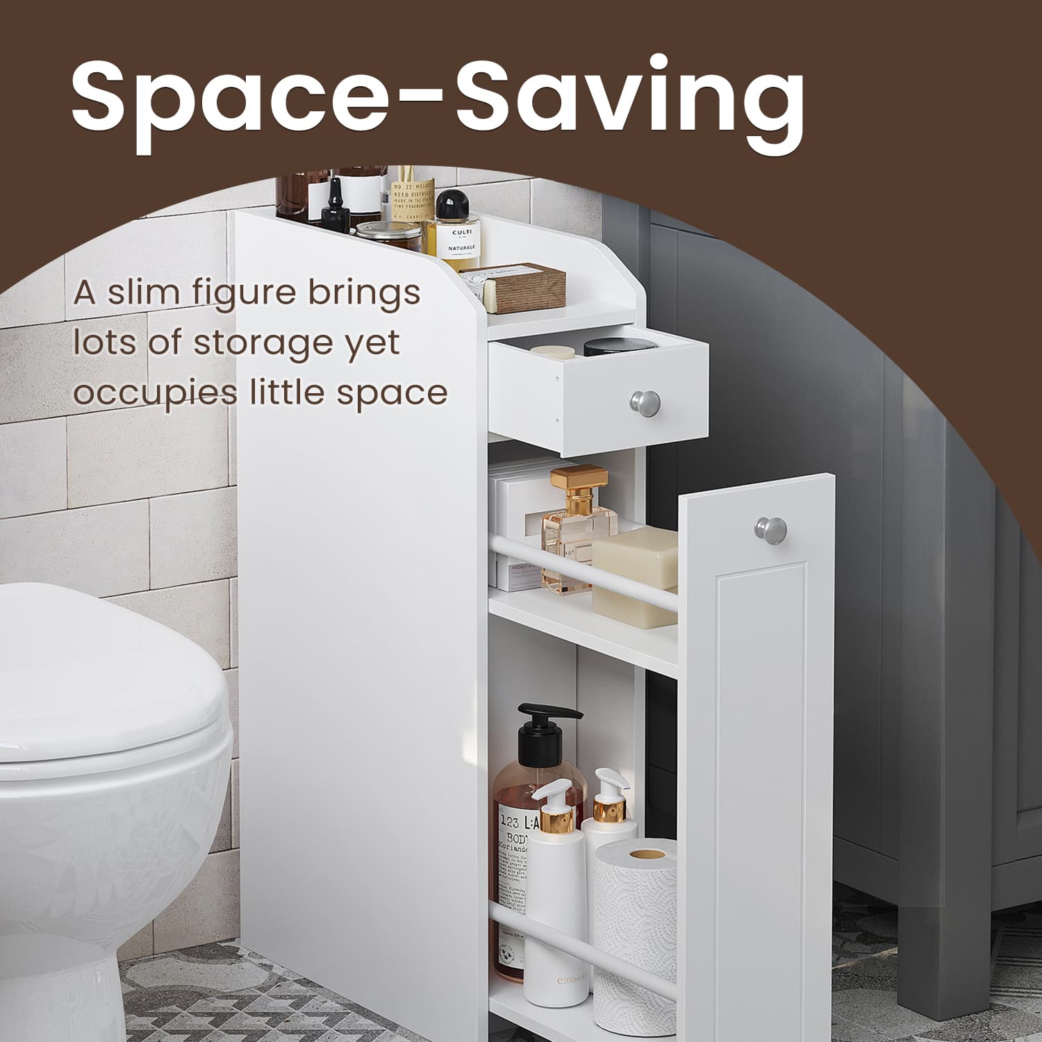 Slim Bathroom Storage Cabinet - MDF - Dove Grey - Freestanding with Drawers for Space Efficiency