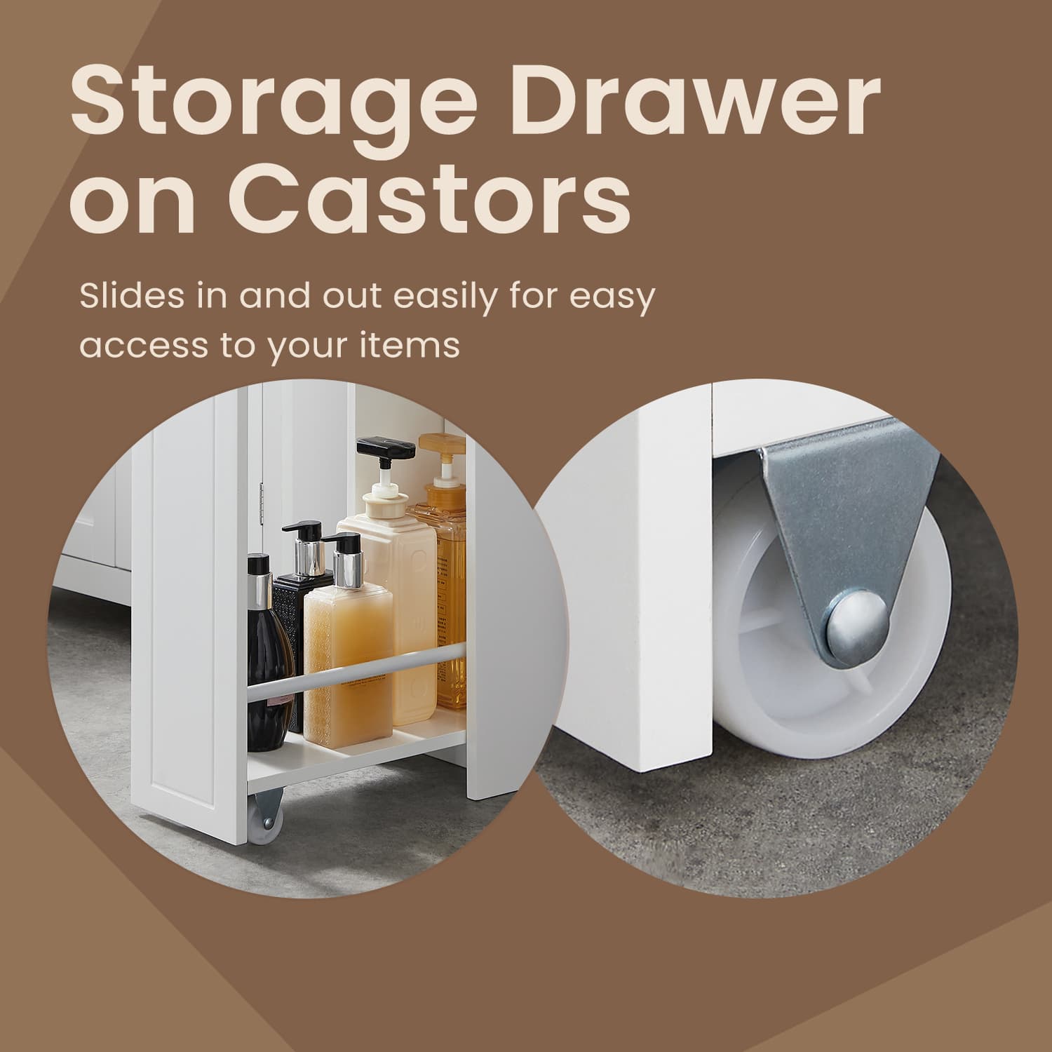 Slim Bathroom Storage Cabinet - MDF - Dove Grey - Freestanding with Drawers for Space Efficiency