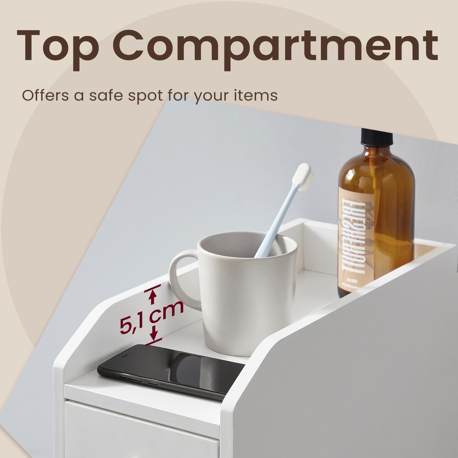 Slim Bathroom Storage Cabinet - MDF - Dove Grey - Freestanding with Drawers for Space Efficiency