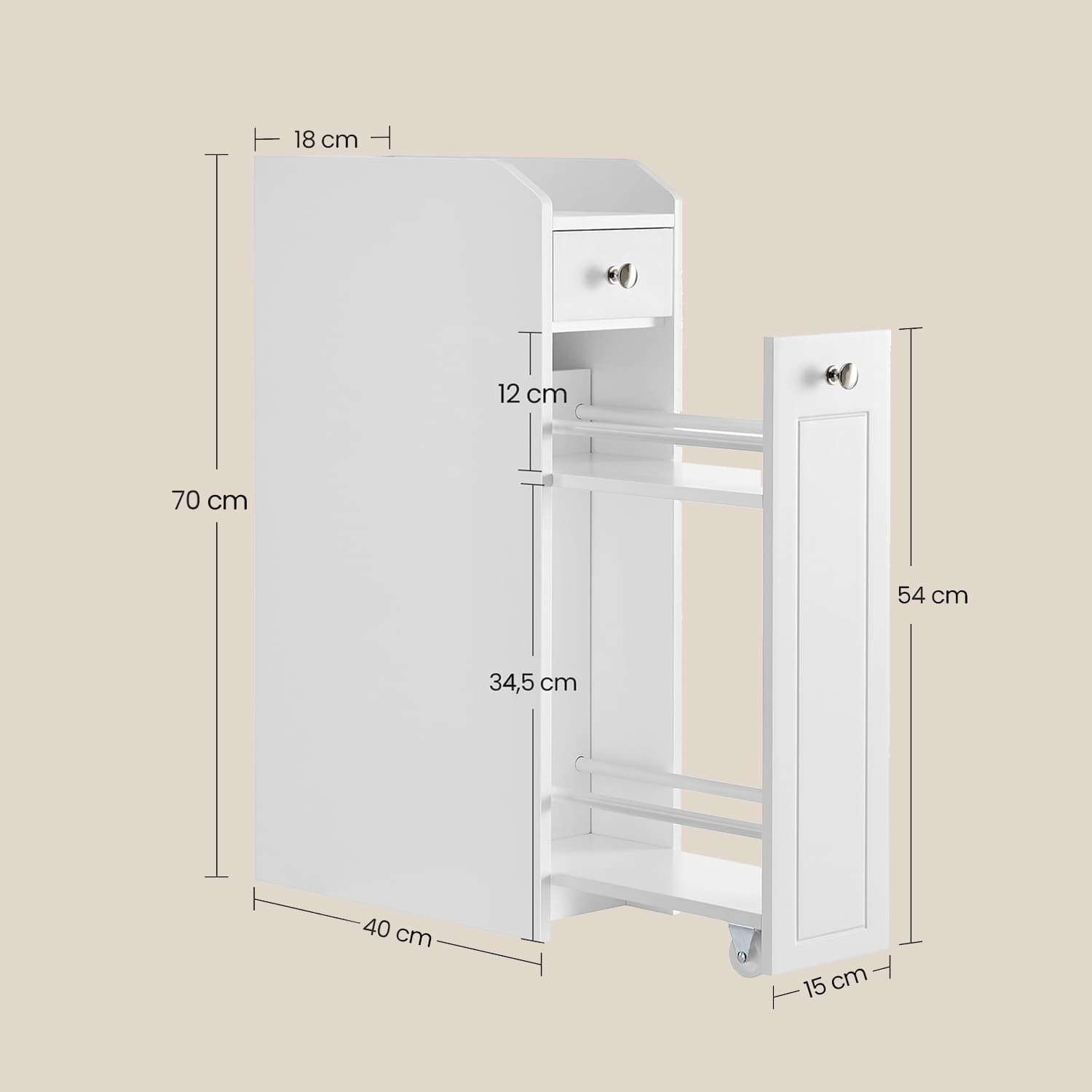 Slim Bathroom Storage Cabinet - MDF - Dove Grey - Freestanding with Drawers for Space Efficiency