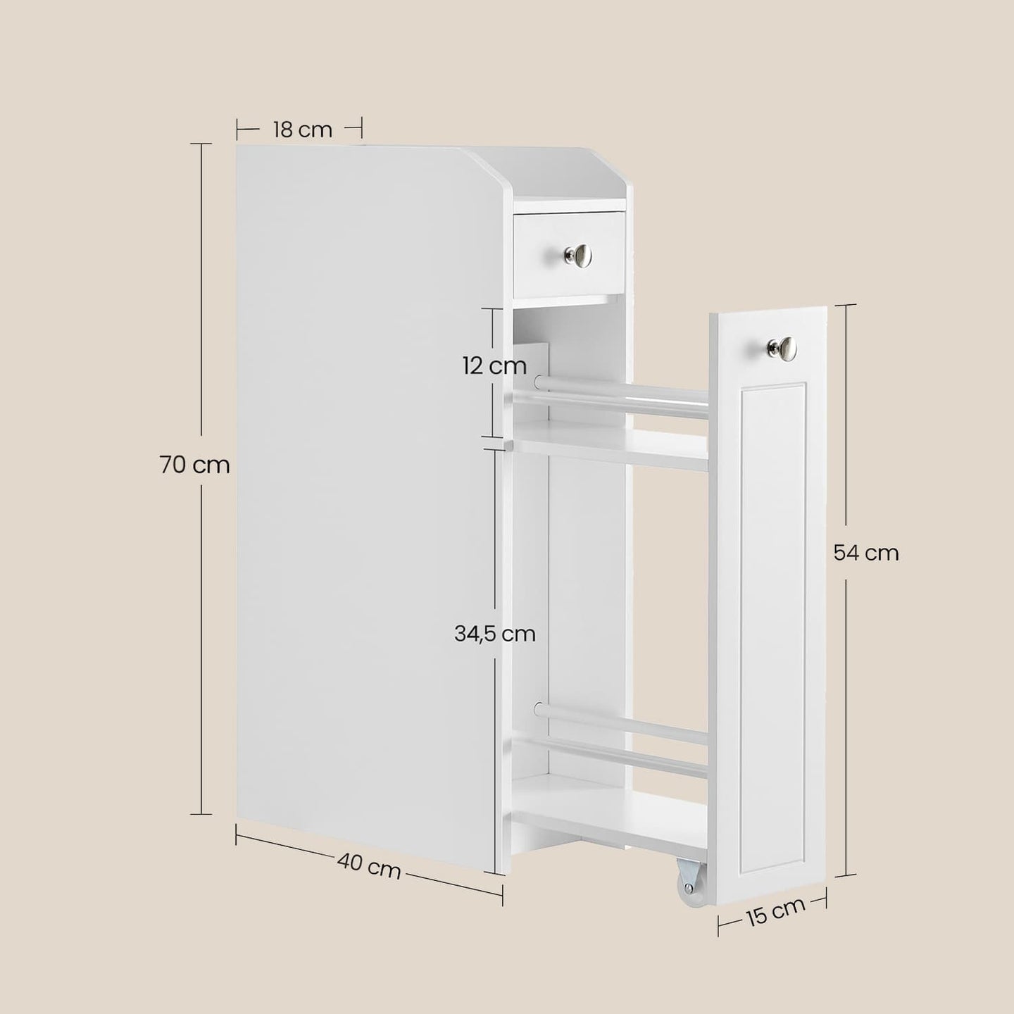 Slim Bathroom Storage Cabinet - MDF - Dove Grey - Freestanding with Drawers for Space Efficiency