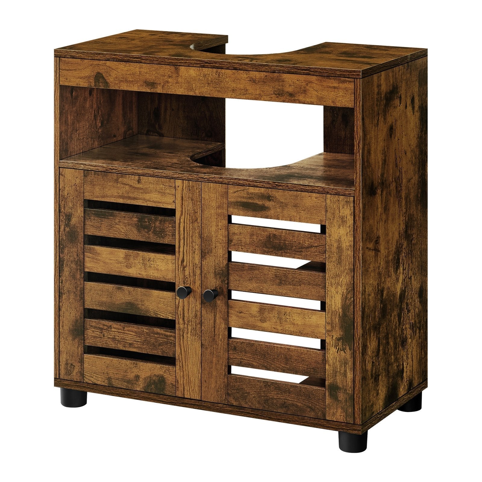 Bathroom Cabinet - Engineered Wood - Rustic Brown - Adjustable Shelf and Louvered Doors for Pedestal Sinks