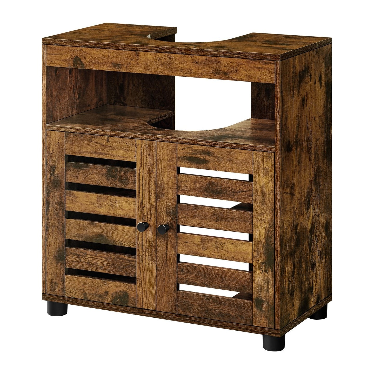 Bathroom Cabinet - Engineered Wood - Rustic Brown - Adjustable Shelf and Louvered Doors for Pedestal Sinks