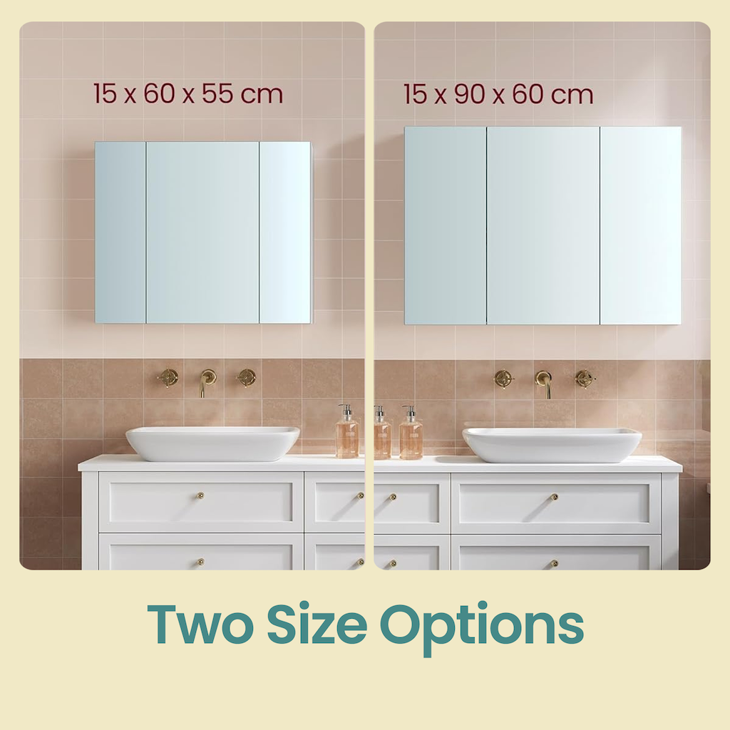 Wall Mirror Cabinet - Wood - White - Adjustable Shelves