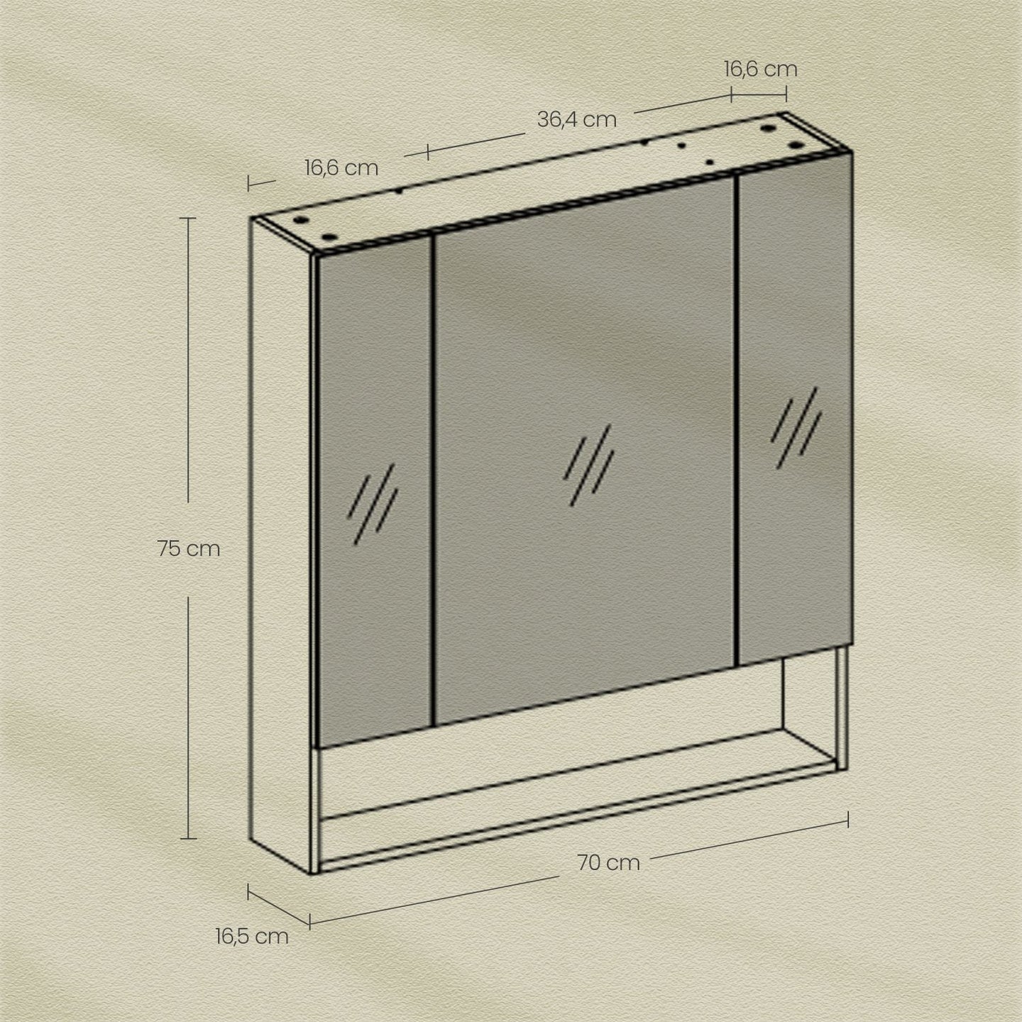 Wall Mirror Cabinet - MDF - Grey - Adjustable Shelves