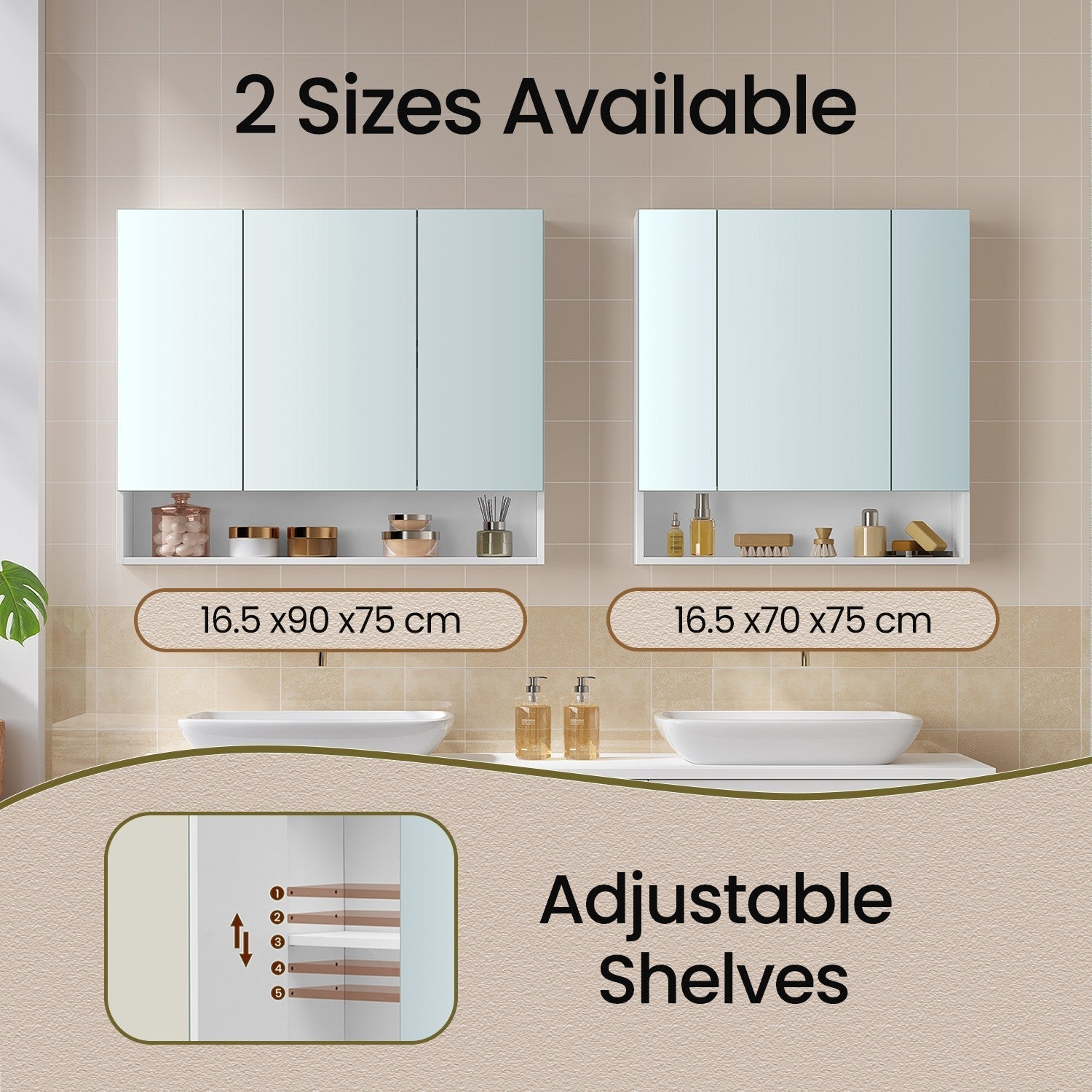 Bathroom Mirror Cabinet - Wood - Cloud White - Adjustable Shelves