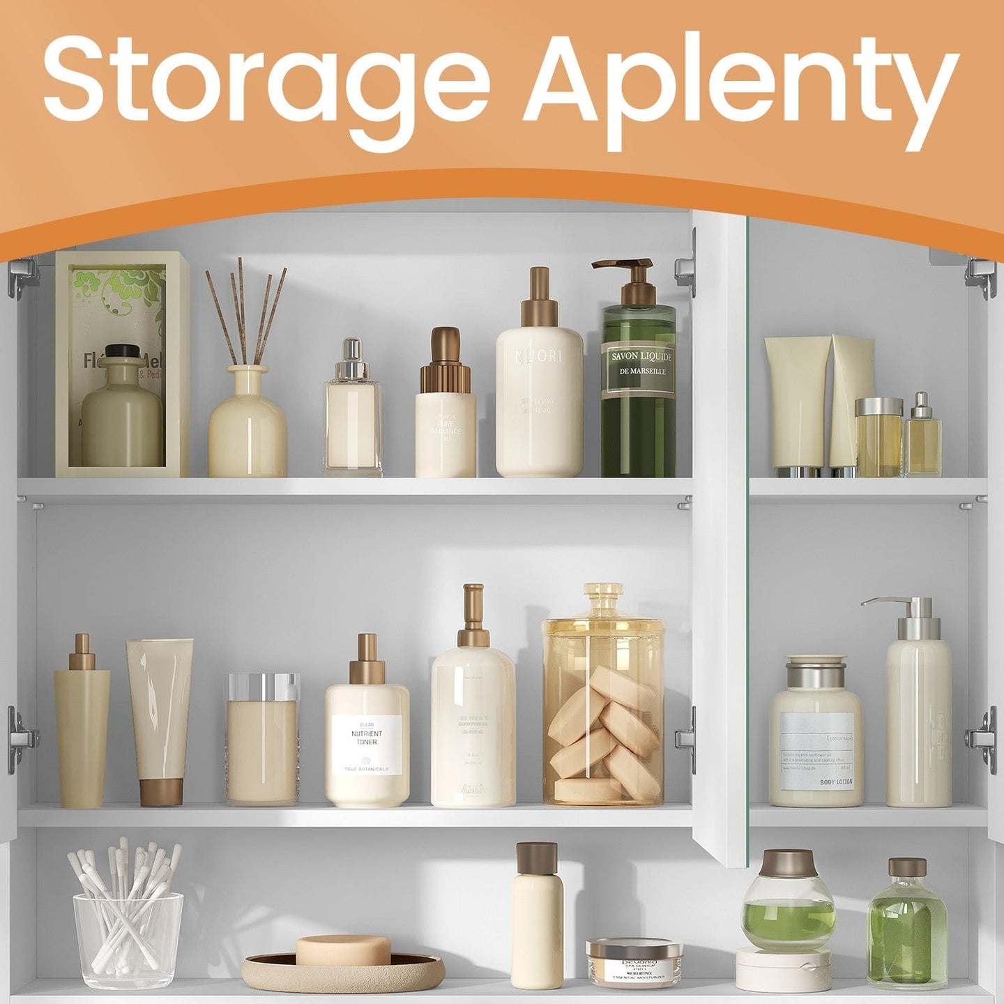 Wall-Mounted Bathroom Mirror Cabinet - Wood - Cloud White - Adjustable Shelving and Open Shelf