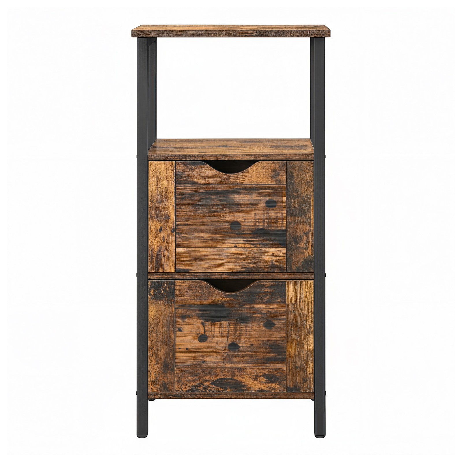 Storage Tower - Wood - Rustic Brown and Black - Slim Design with 3 Drawers and Open Compartment