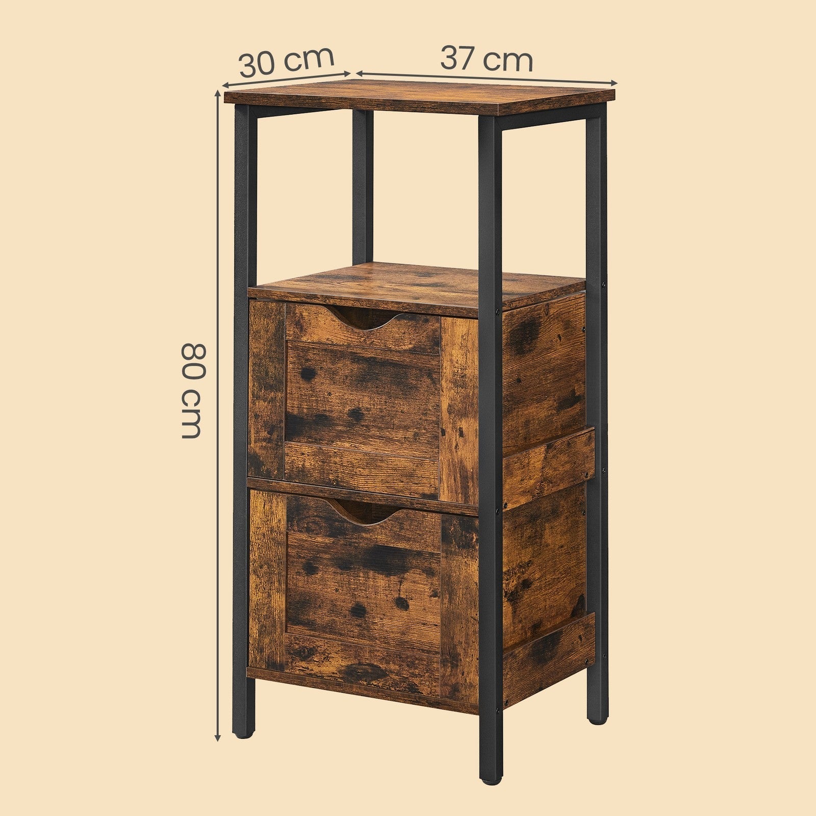 Storage Tower - Wood - Rustic Brown and Black - Slim Design with 3 Drawers and Open Compartment