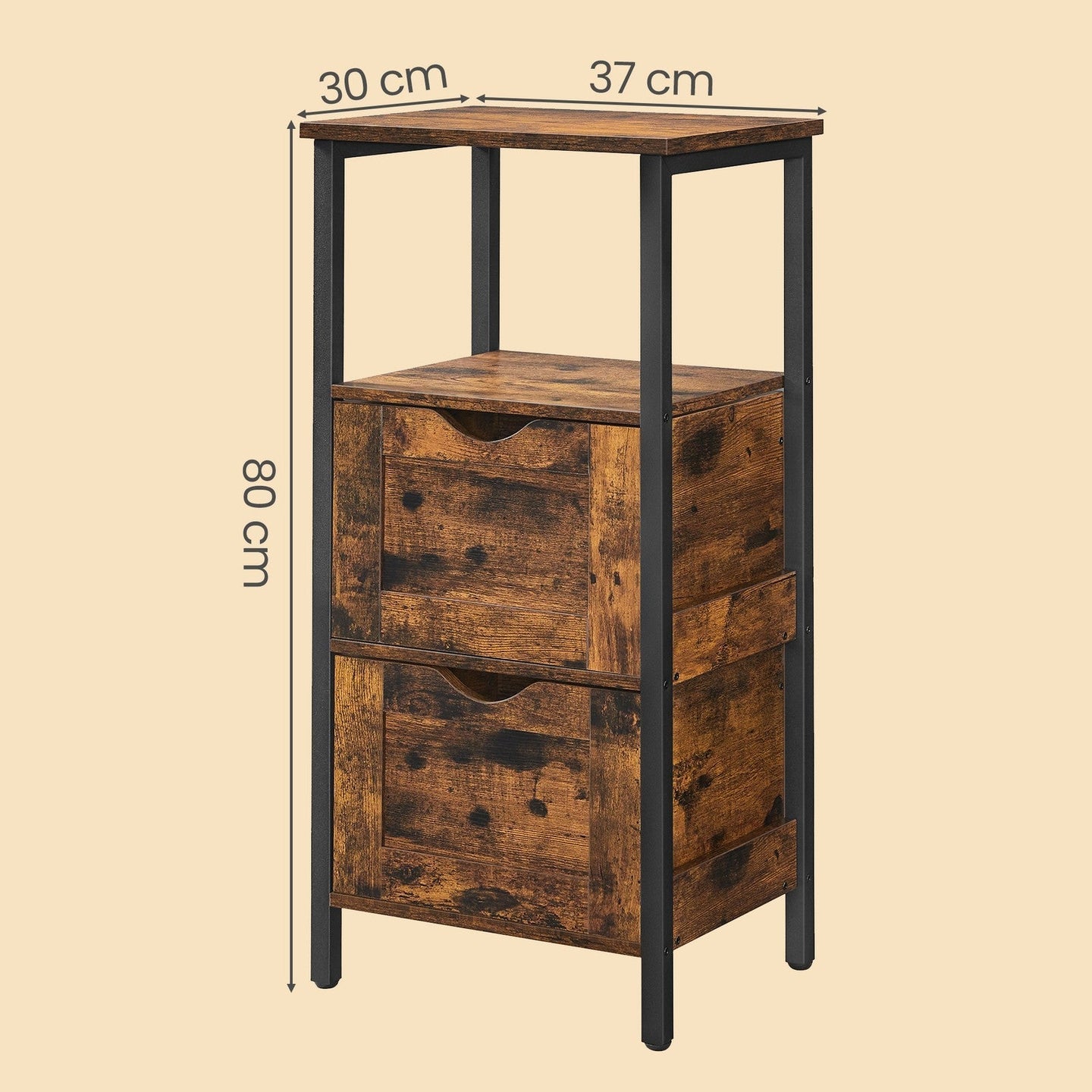 Storage Tower - Wood - Rustic Brown and Black - Slim Design with 3 Drawers and Open Compartment