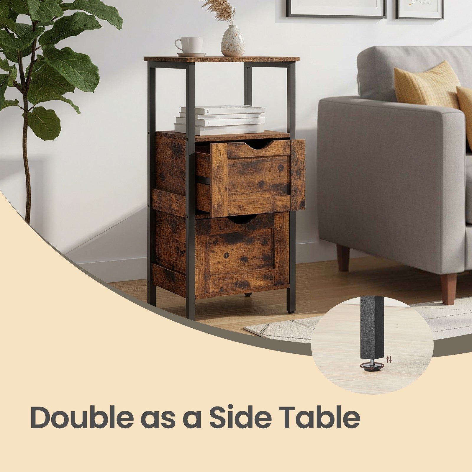 Storage Tower - Wood - Rustic Brown and Black - Slim Design with 3 Drawers and Open Compartment
