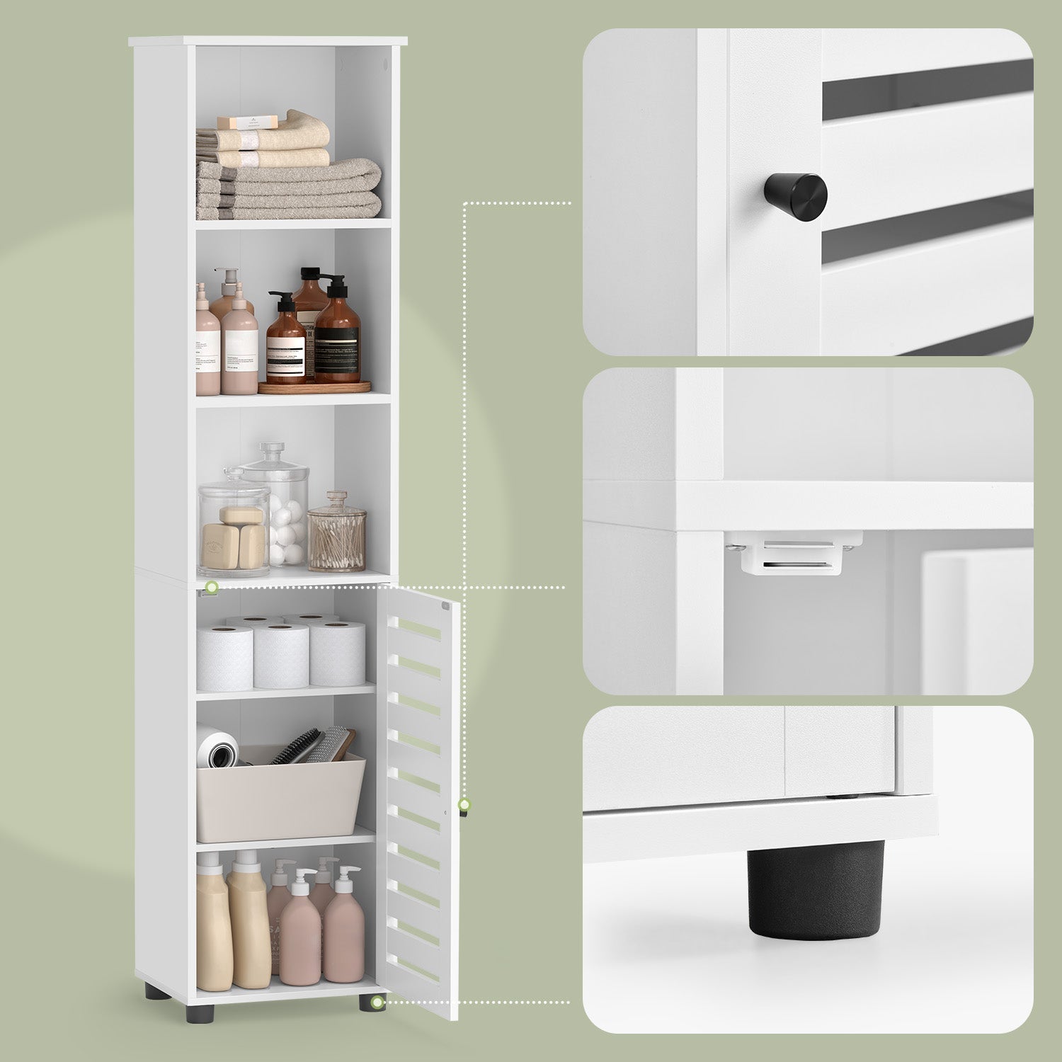 Tall Bathroom Storage Cabinet - Engineered Wood - Rustic Brown - 3 Open Compartments