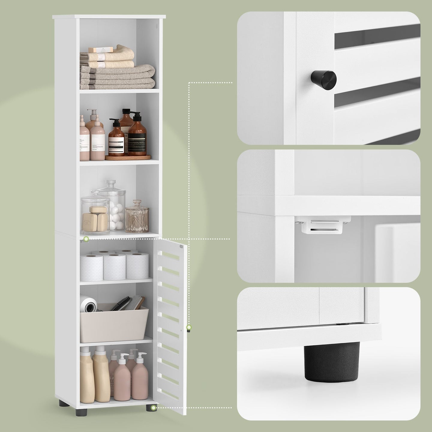 Tall Bathroom Storage Cabinet - Engineered Wood - Rustic Brown - 3 Open Compartments