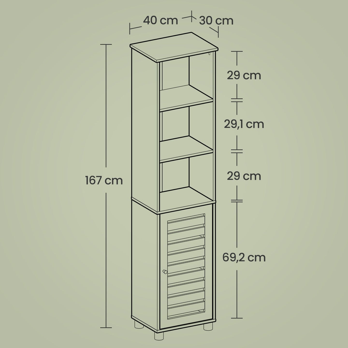 Tall Bathroom Storage Cabinet - Engineered Wood - Rustic Brown - 3 Open Compartments