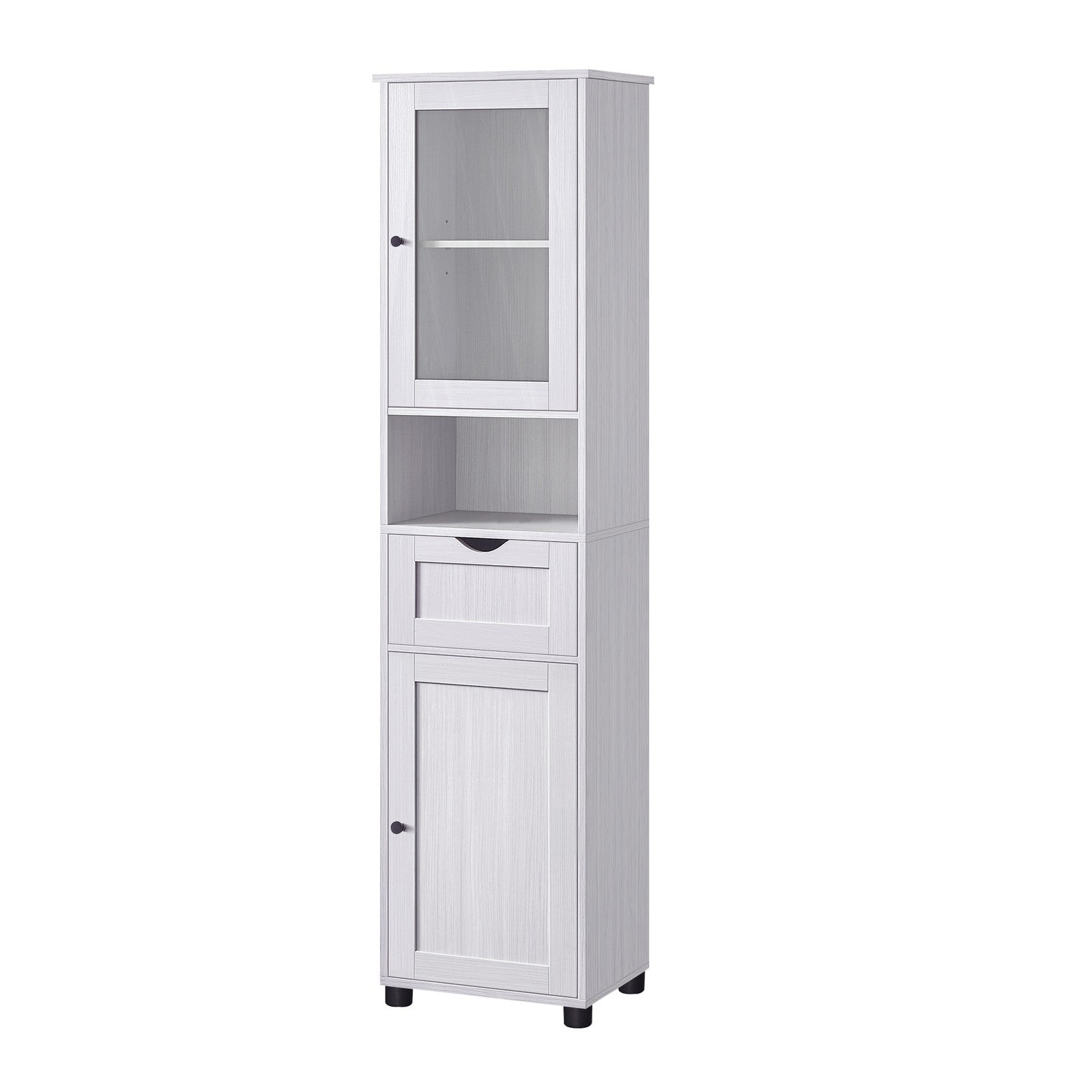 Tall Bathroom Cabinet - Wood and Glass - Maple White