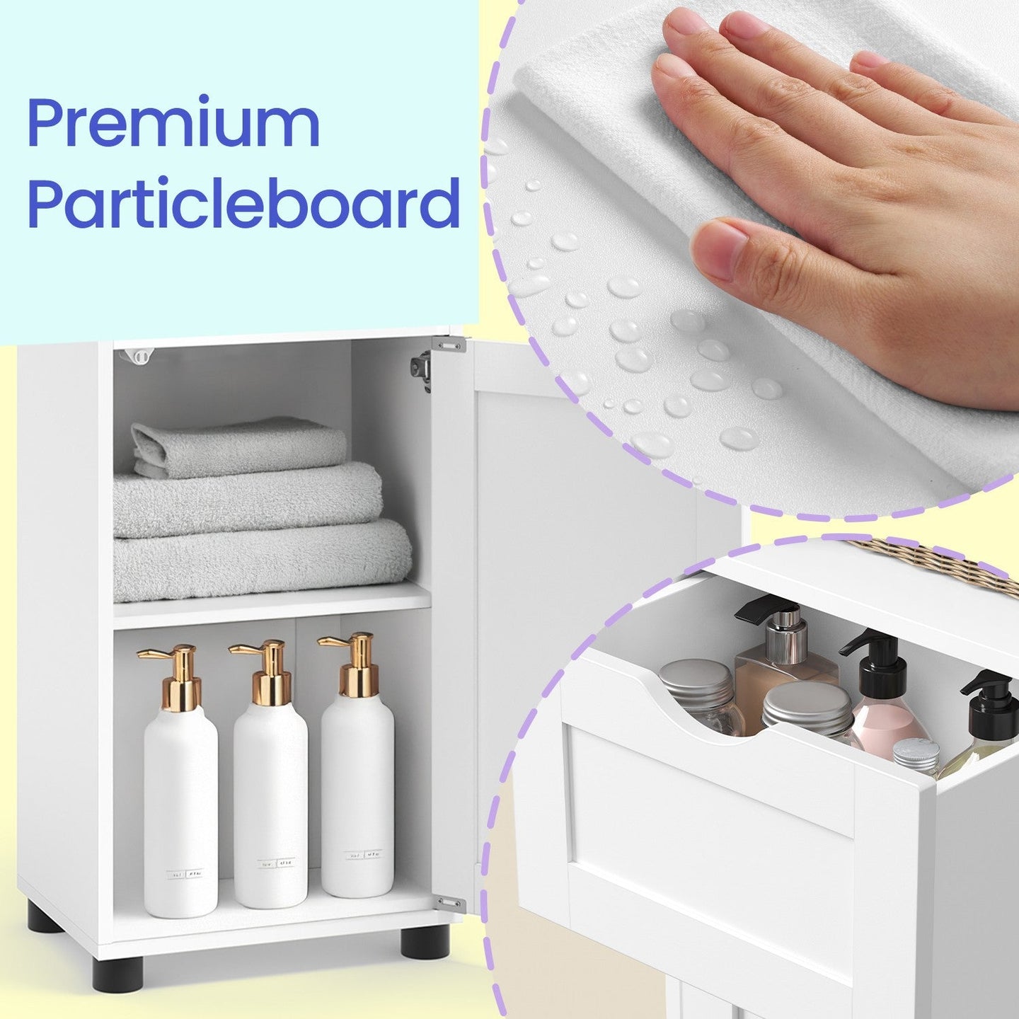 Tall Bathroom Storage Cabinet - Wood - Cloud White - Adjustable Shelves