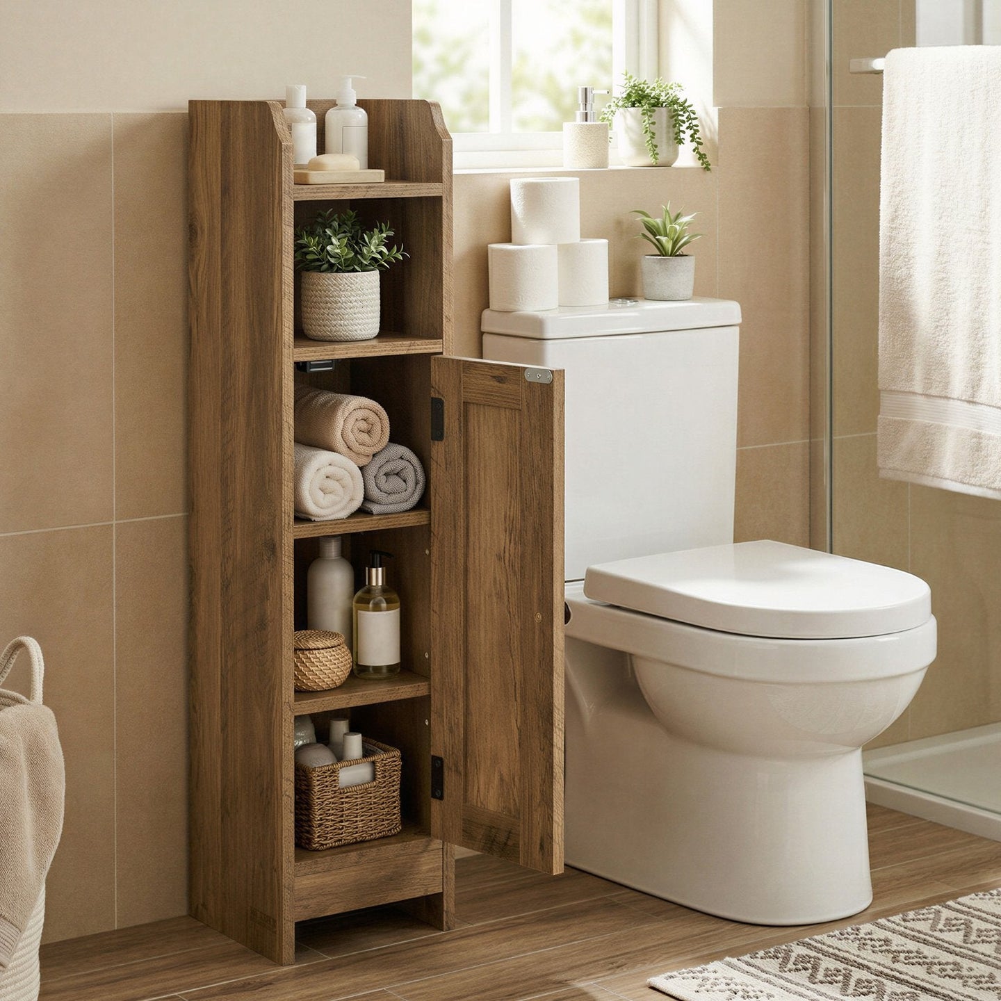 Small Bathroom Storage Cabinet - 20L - MDF - Adjustable Shelves