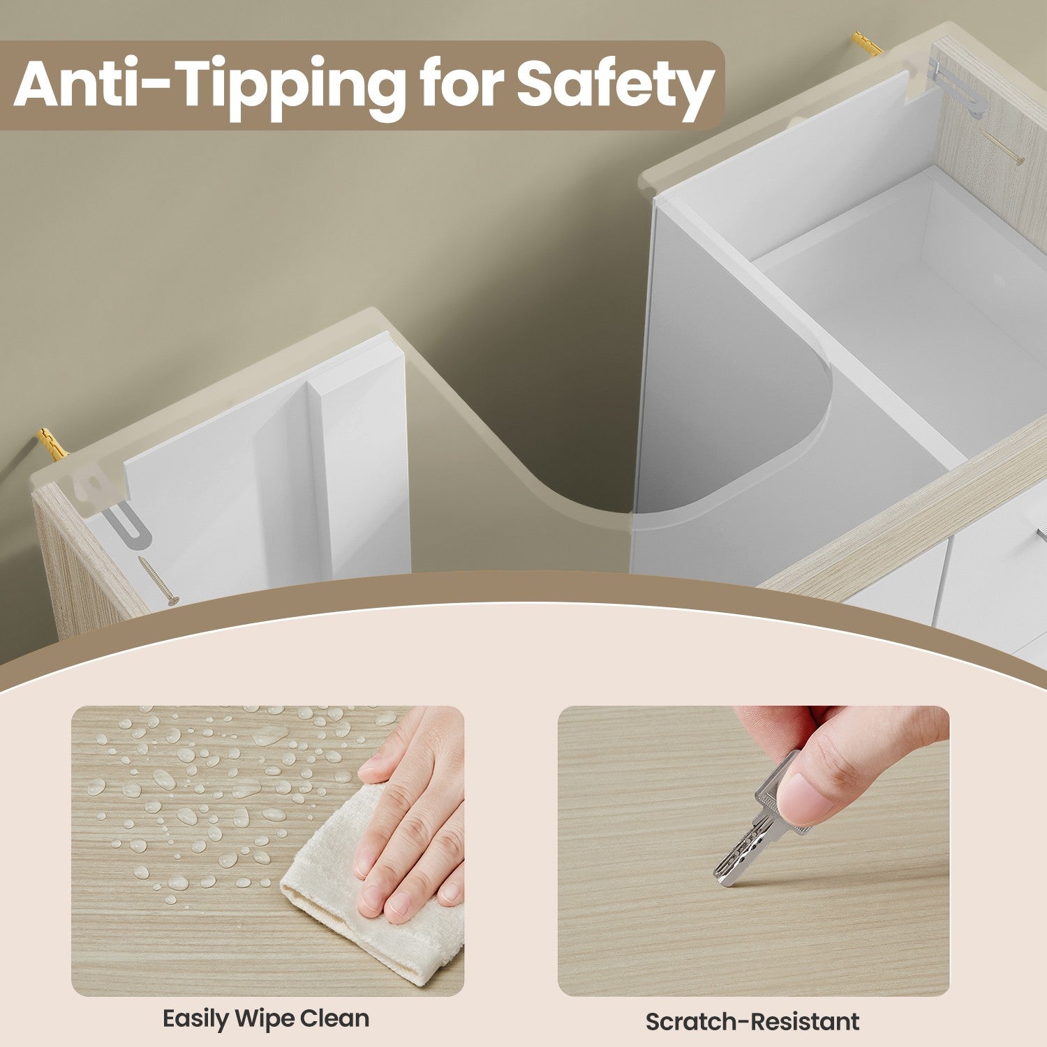 Under Sink Bathroom Cabinet - Wood - Cloud White - 3 Drawer Storage Solution for Washbasins with Pedestal
