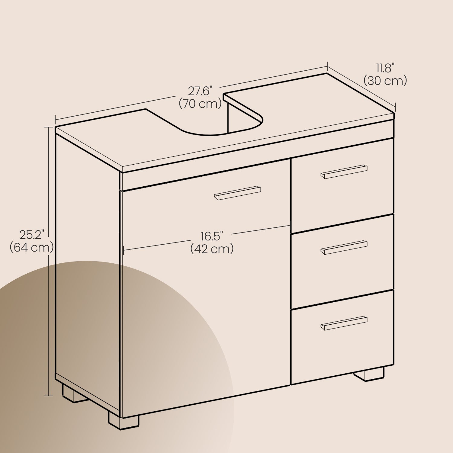 Under Sink Bathroom Cabinet - Wood - Cloud White - 3 Drawer Storage Solution for Washbasins with Pedestal