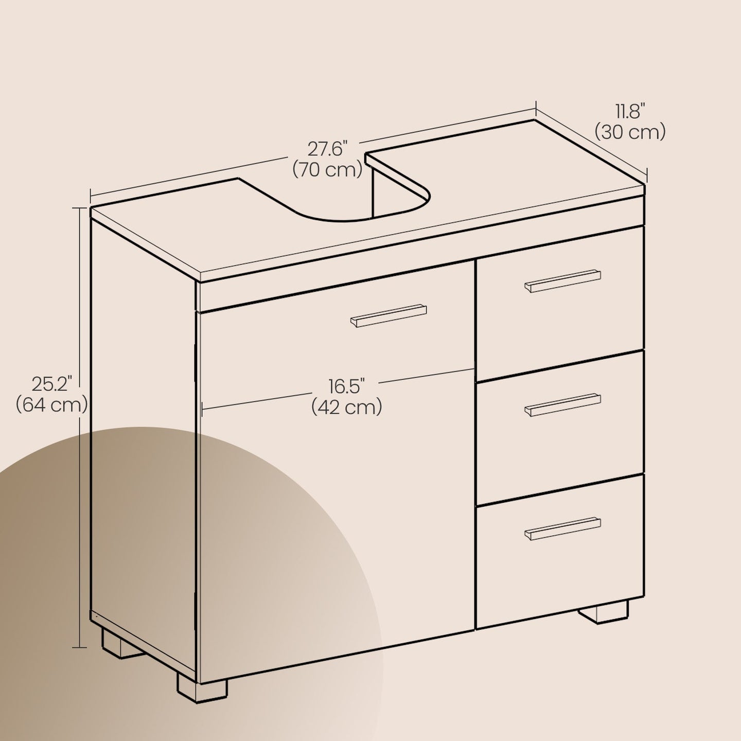 Under Sink Bathroom Cabinet - Wood - Cloud White - 3 Drawer Storage Solution for Washbasins with Pedestal